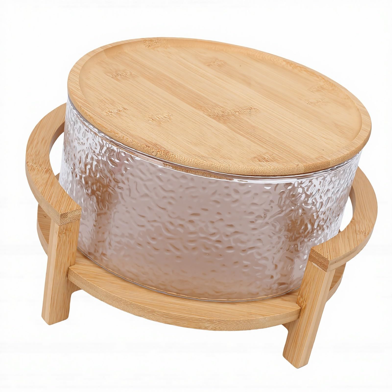 Juego de Ensaladera de Vidrio con Base de Madera, sin Punta, Base de Madera Estable, Tazón para Servir Ensalada, 4,3 L, Gran Capacidad para Postres de Frutas, Reuniones de Fiestas y Cenas