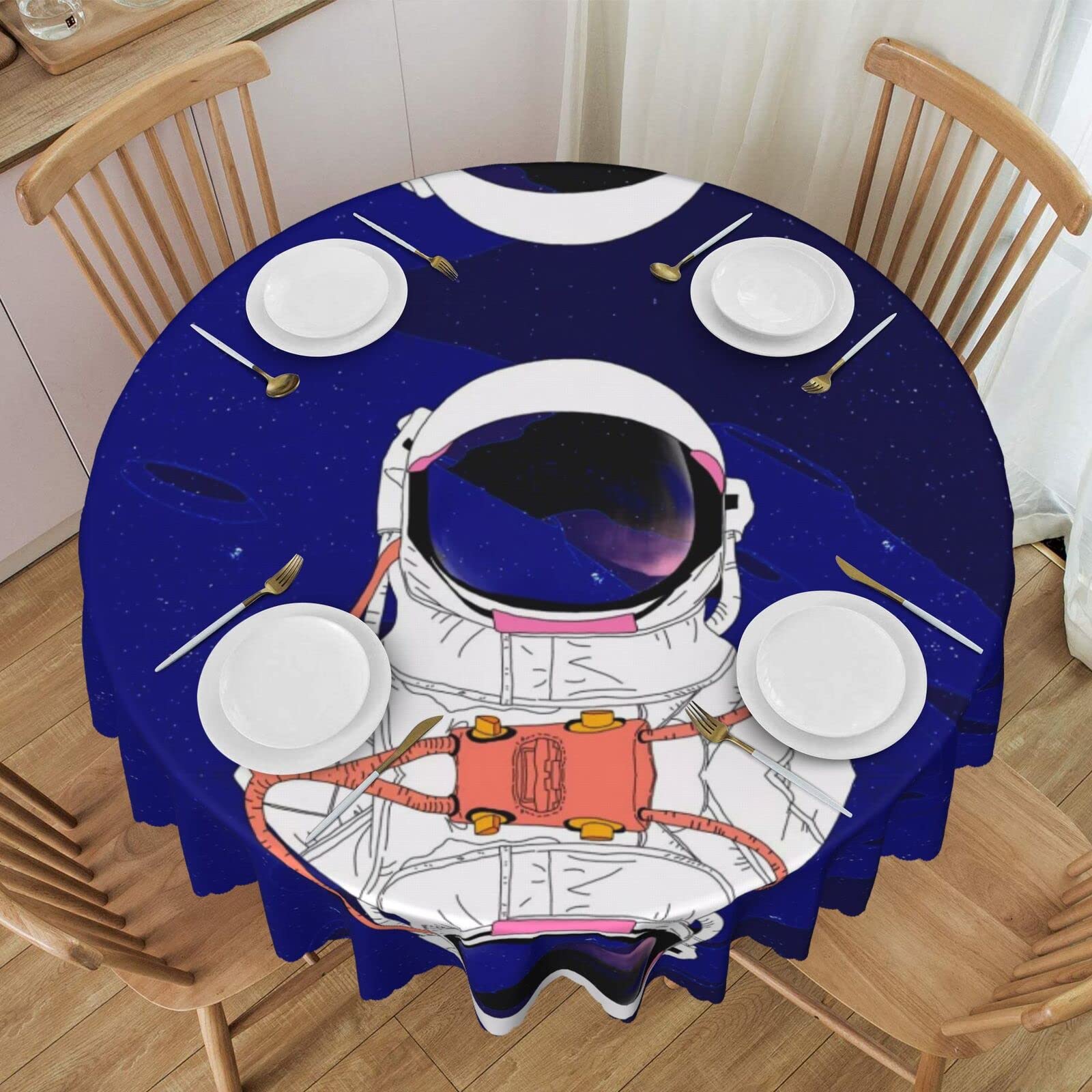 Nappe ronde 150 cm en polyester imperméable blanche pour table de cuisine