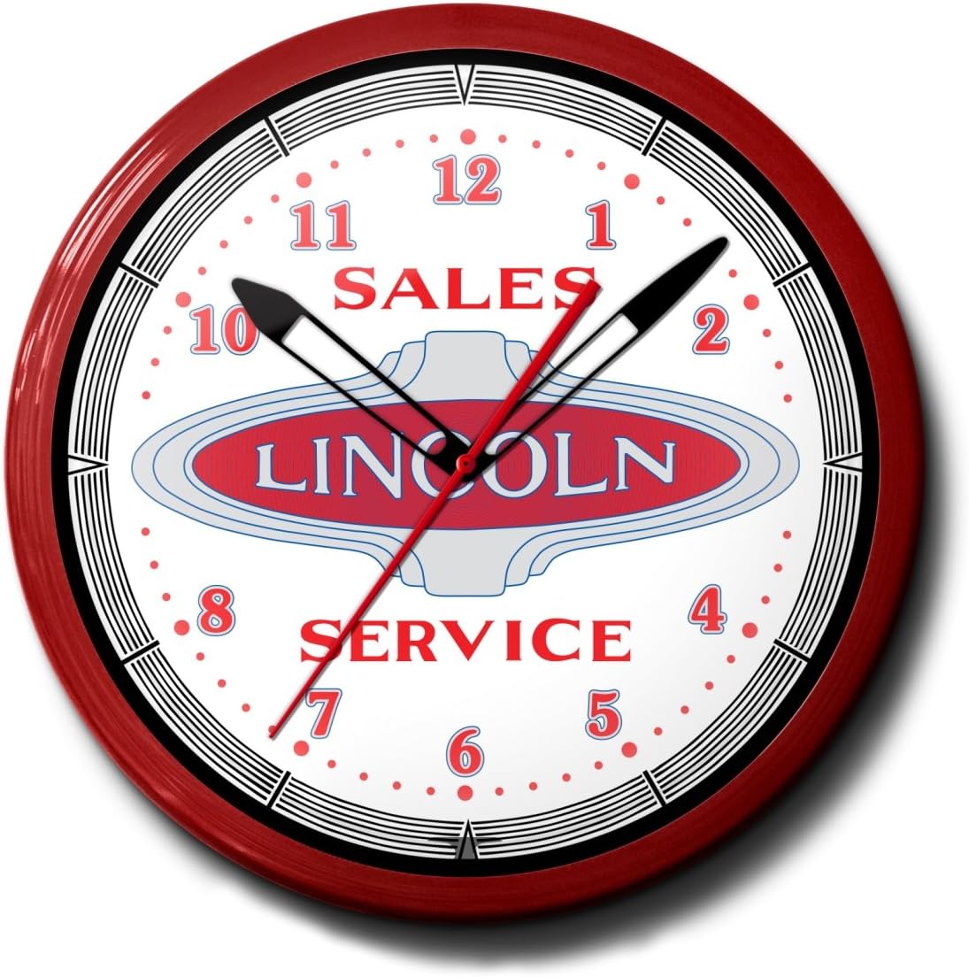 Lincoln Oval Red Sales Service Neon 20" Wall Clock Made In