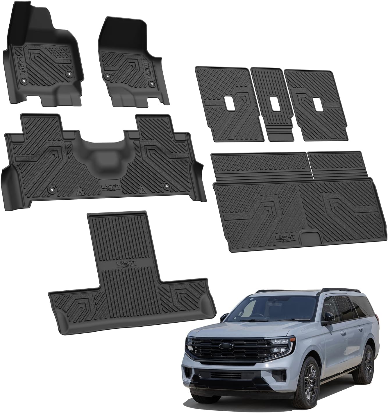 LASFIT Floor Mat&Cargo Backrest Mat for Fit 2025 2026 Ford Expedition Standard,Easy Clean 100% TPE All Weather TPE Custom Fit for SUV Car Liners, 1st& 2nd& 3rd& Cargo Liner, Black 5pcs - Image 9