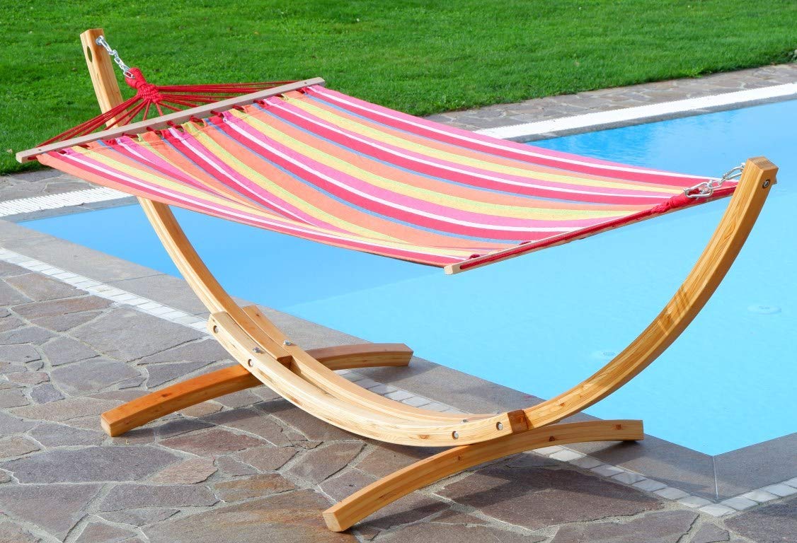 ALEOS. AS-S 320cm XL Cadre Deluxe pour Hamac de Bois de meleze avec hamac HM3 - Blanca-Alicia