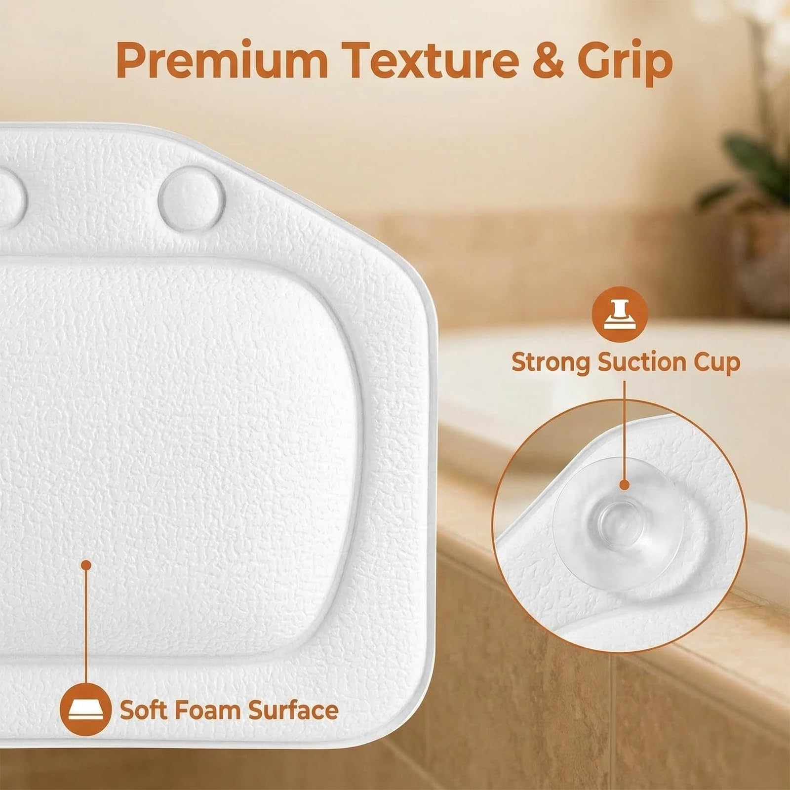 Cojín para Bañera de SPA, Almohada Ergonómica con Ventosas, Acolchado de Espuma Suave para Cabeza y Cuello, Reposacabezas de Baño de Lujo para Relajación Total (Blanco)