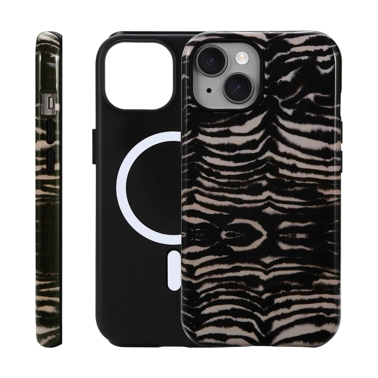 for iPhone 15 Case - Wireless Charging for MagSafe, Dual-Layer Design (Outer Hard PC Shell + Inner Soft TPU Shell), Unisex Shockproof Protective Case - Tiger Stripe Pattern. Texture Pattern