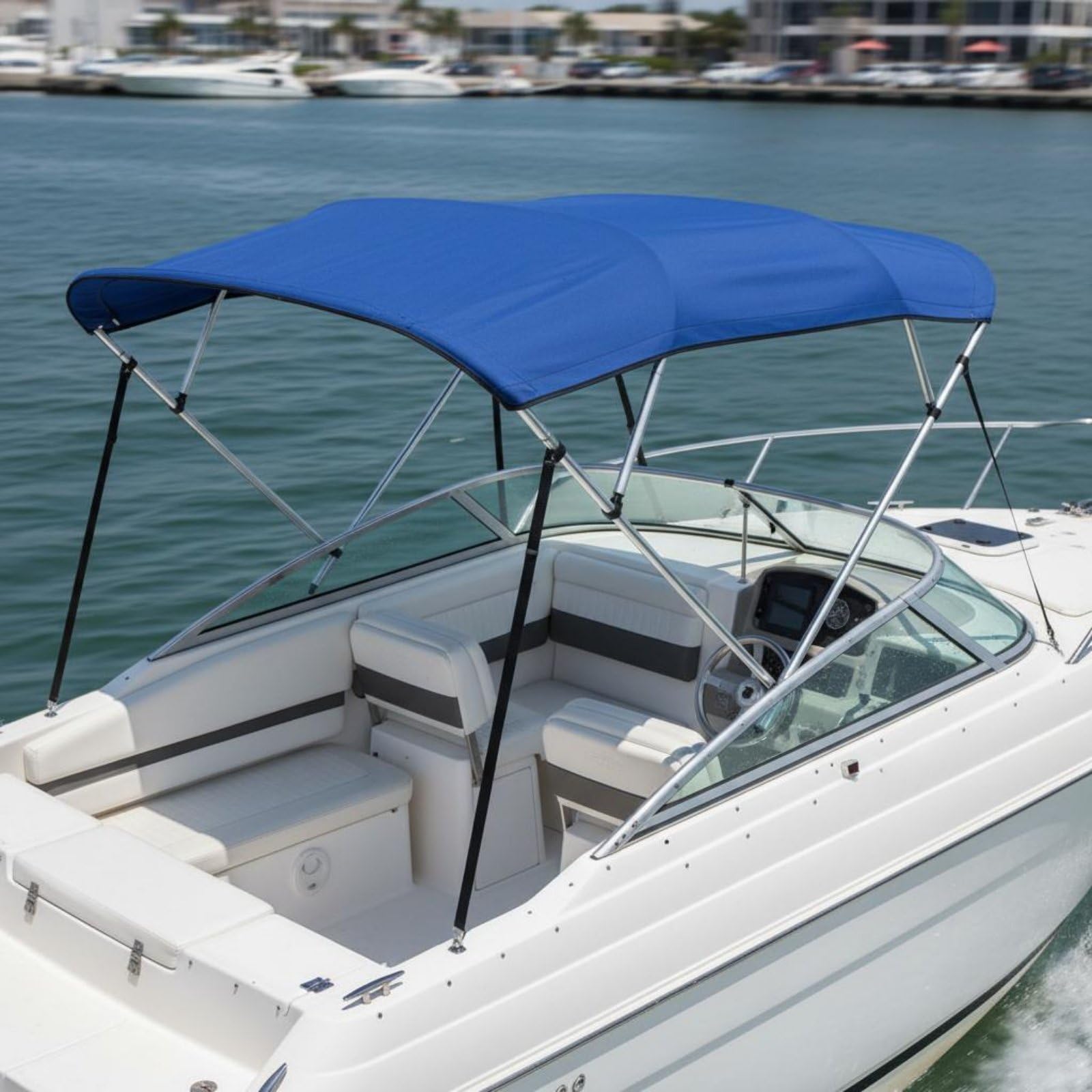 Tettuccio Barca Parasol Bimini Canopy Copertura Parasole Riparo Antipioggia Tela 600D Oxford Telaio Alluminio Pieghevole per Imbarcazioni Diverse, style to 5