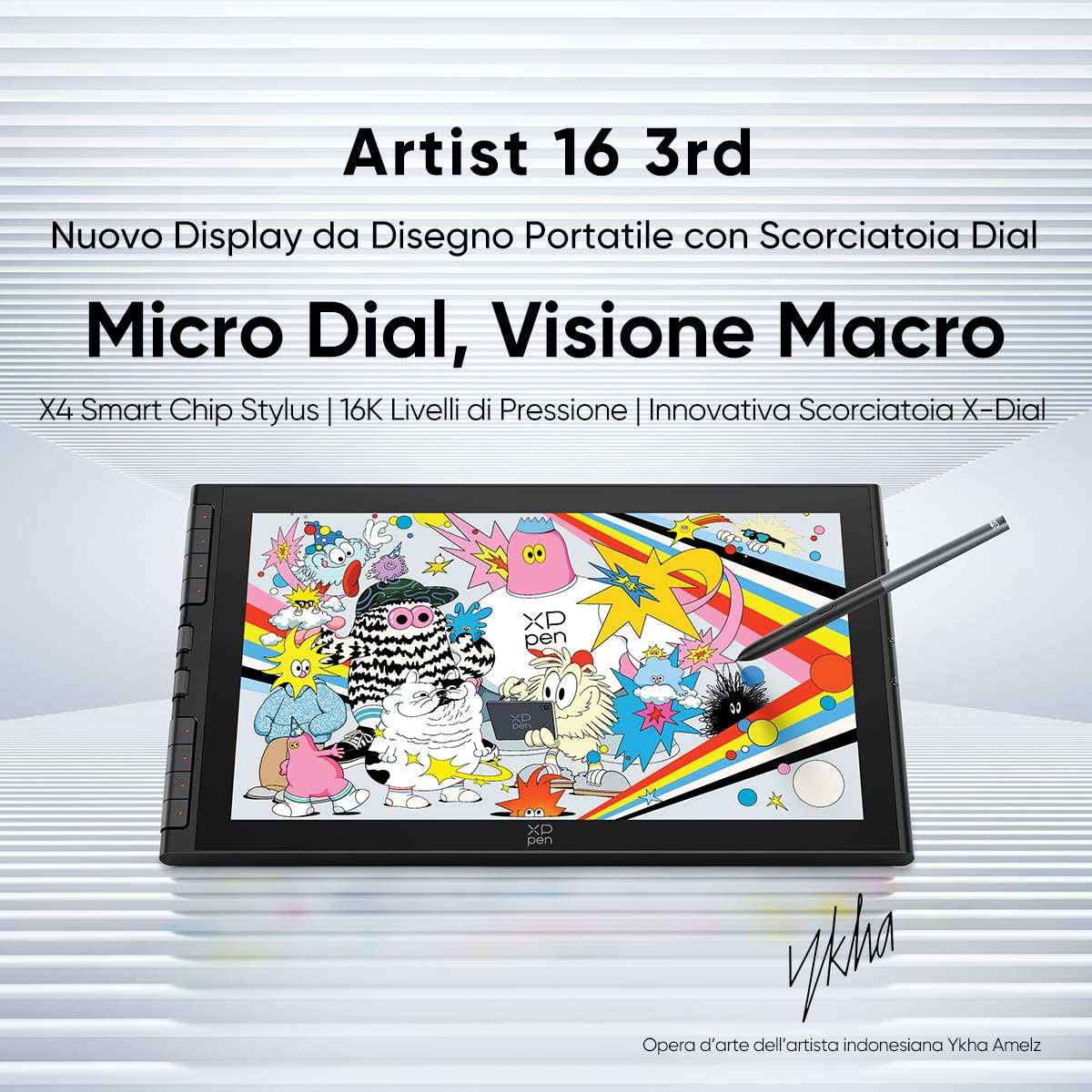 XPPen Tablet grafico da 15,4 pollici con display Artist 16 3rd, con X4 Smart Chip Stylus, 16384 livelli di pressione, innovativo X-Dial Shortcut