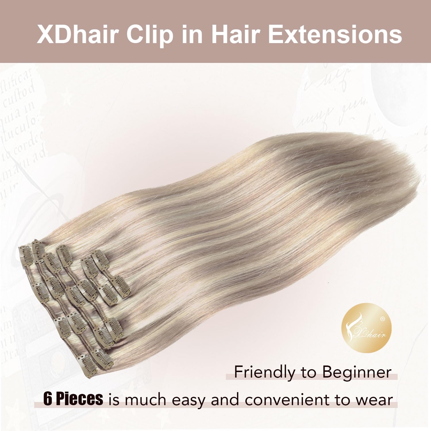 XDhair Clip in Extensions Echthaar Blond Echthaar Extensions | 35cm 100g,Ashblond Highlight Gebleichtes Blond Clip in Remy Haarverlängerungen Echthaar #18P613,14 Zoll 6 Stück