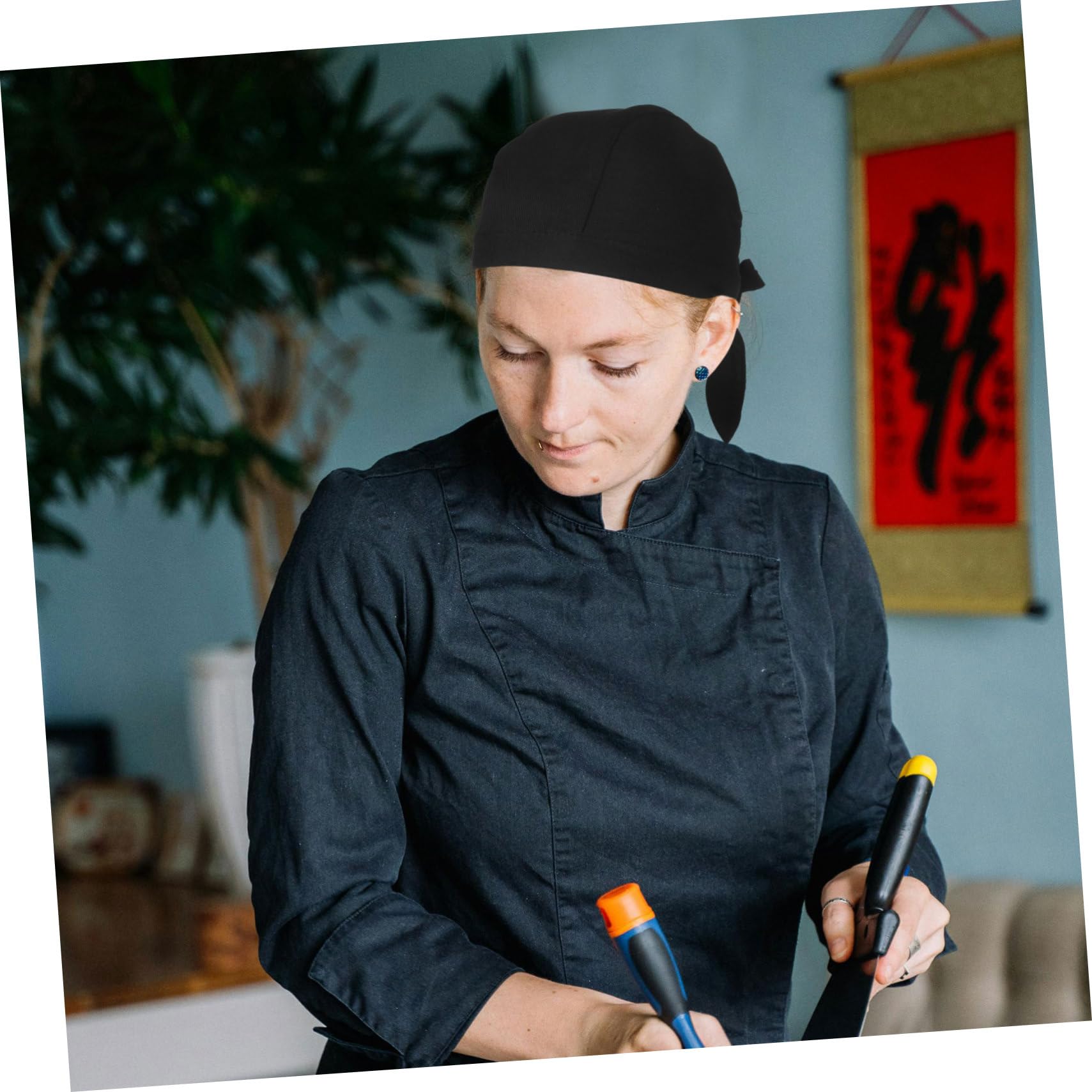 6 Gorros de Chef Negros de Algodón Cómodos y Ajustables para Cocina Profesional en Restaurante y Cafetería