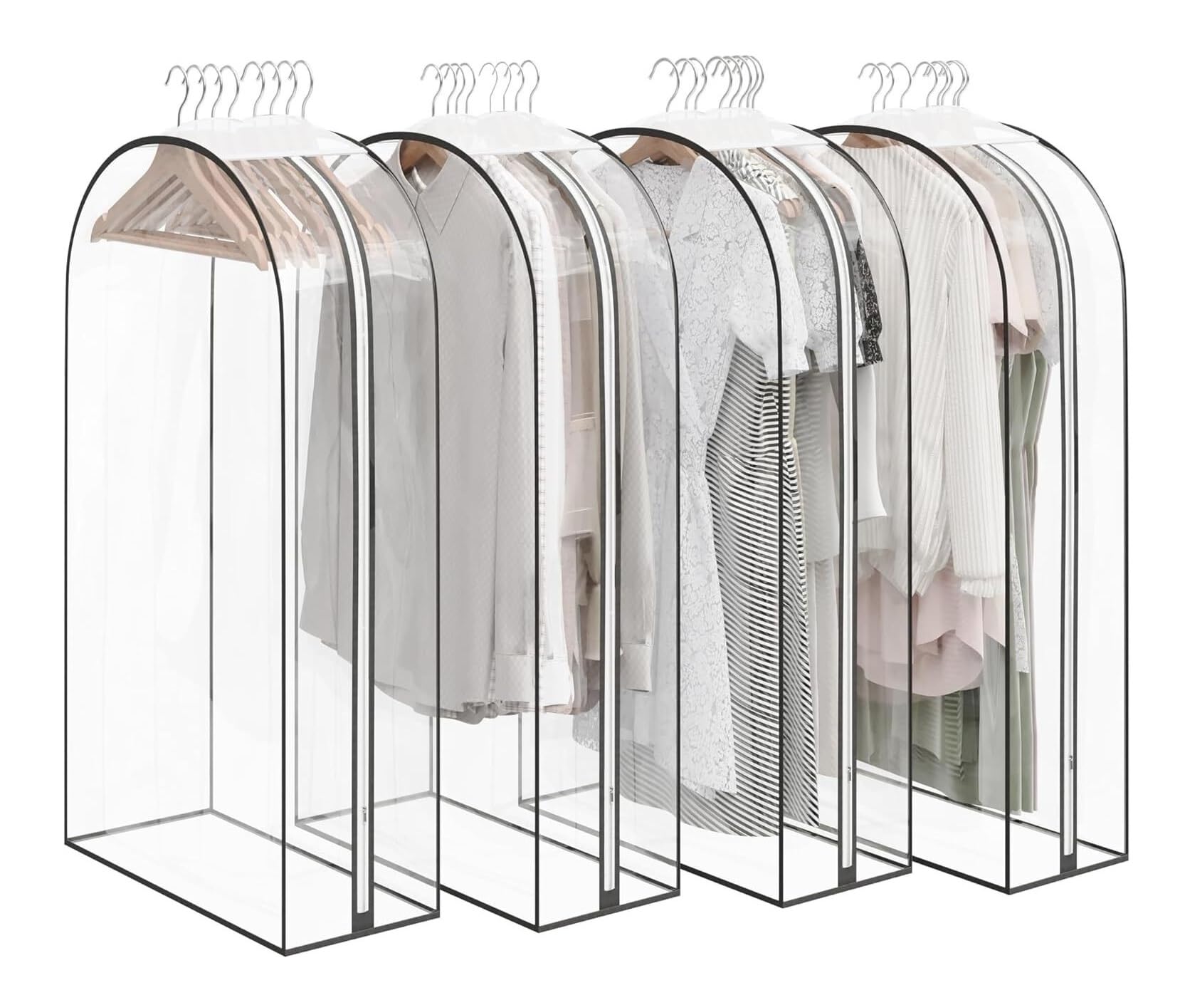 Coat Garment Bags Suit Cover 4 Pack 40‘’ Clear Garment Bag For Hanging Clothes With 10” Gusseted Suit Bags Clothes Protectors