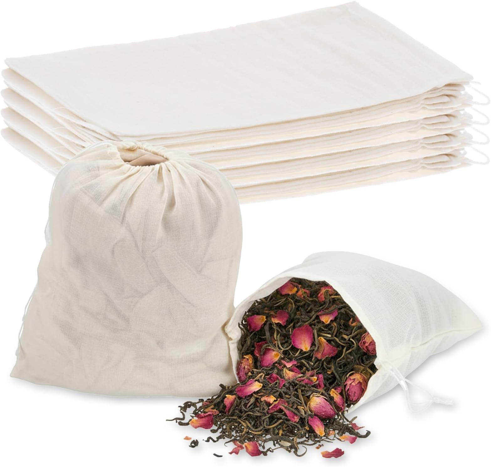 10pcs Spice Bags for Cooking Soup, Reusable Muslin Drawstring Bags, 11.8x9.8in Spice Pouch, Natural Cotton Muslin Fillable Tea Bags for Herbal, Loose Tea Sachet Bags For Straining