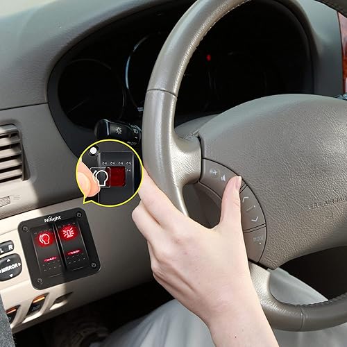 Miniatura 6 de Nilight Panel de interruptor basculante de 2 cuadras, 12 V, 24 V, CC, interruptores rojos, aluminio, 5 pines, encendido y apagado, palanca