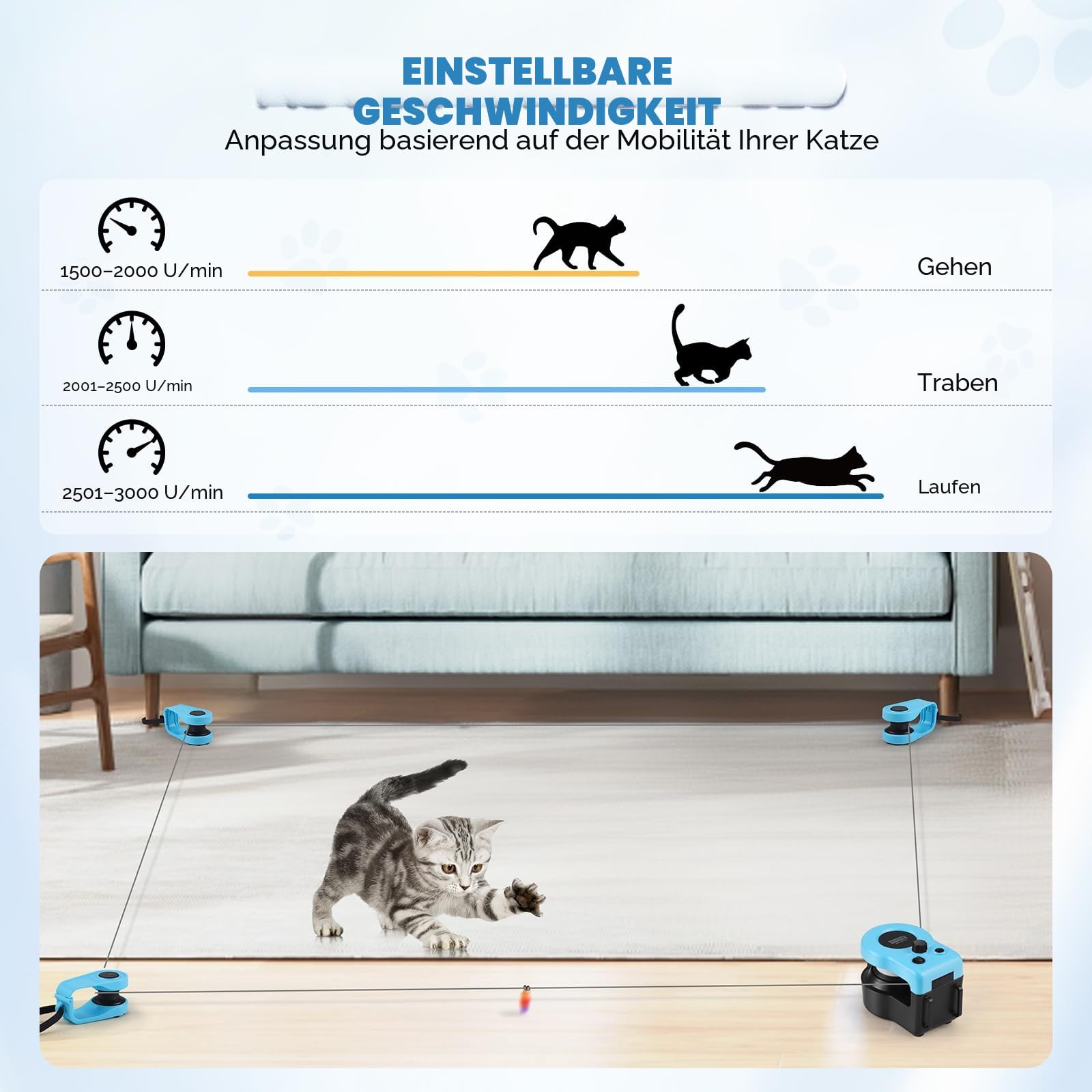 Katzenspielzeug für den Innenbereich, neues Laufband für gelangweilte Kätzchen, Katzenspielzeug mit Automatik-/Fernbedienung und einstellbarer Geschwindigkeit, Verfolgungsspiel, Laufen, Traini
