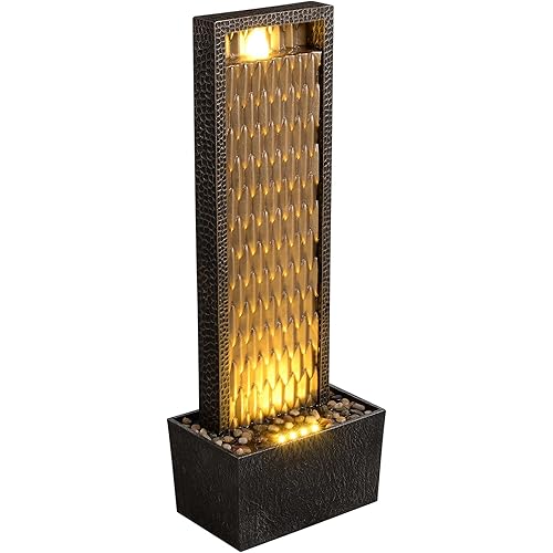 Kalona Outdoor Waterfall Fountain, Large Outdoor Water Fountain for Garden & Patio, 35.8" Tall Resin Waterfall Feature with LED Lights