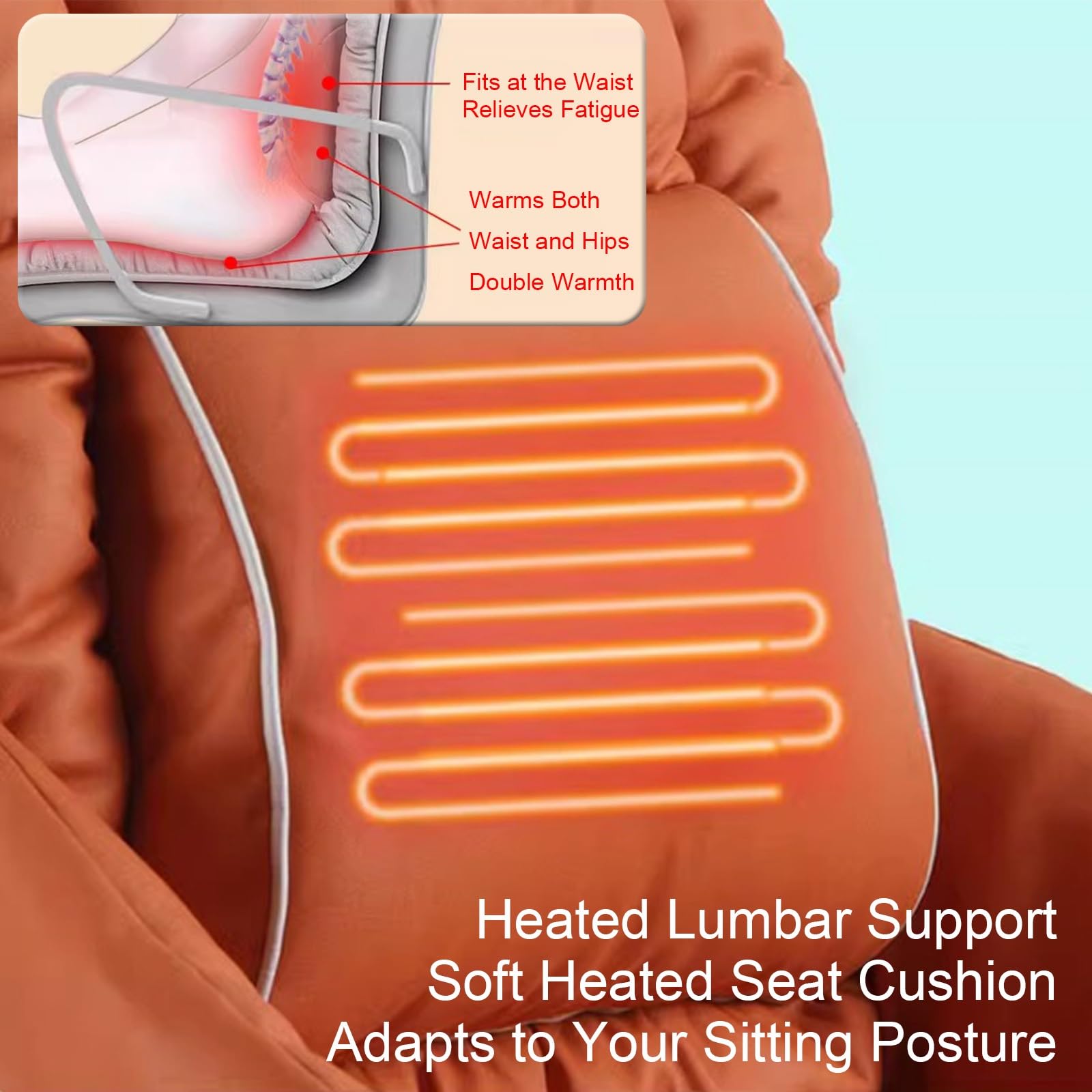 Termoforo Elettrico per Sedia da Ufficio, Cuscino Termico con Braccioli e Supporto Lombare, Heating Pad con Tre Temperature Regolabili(Gray)