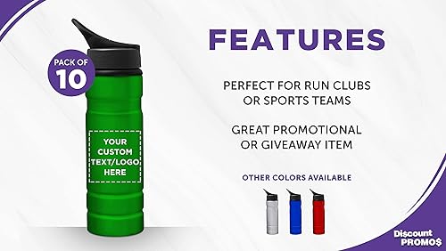 Miniatura 2 de DISCOUNT PROMOS Botellas de agua de aluminio personalizadas de 27.25 onzas, juego de 10, paquete personalizado a granel, ideal para gimnasio,