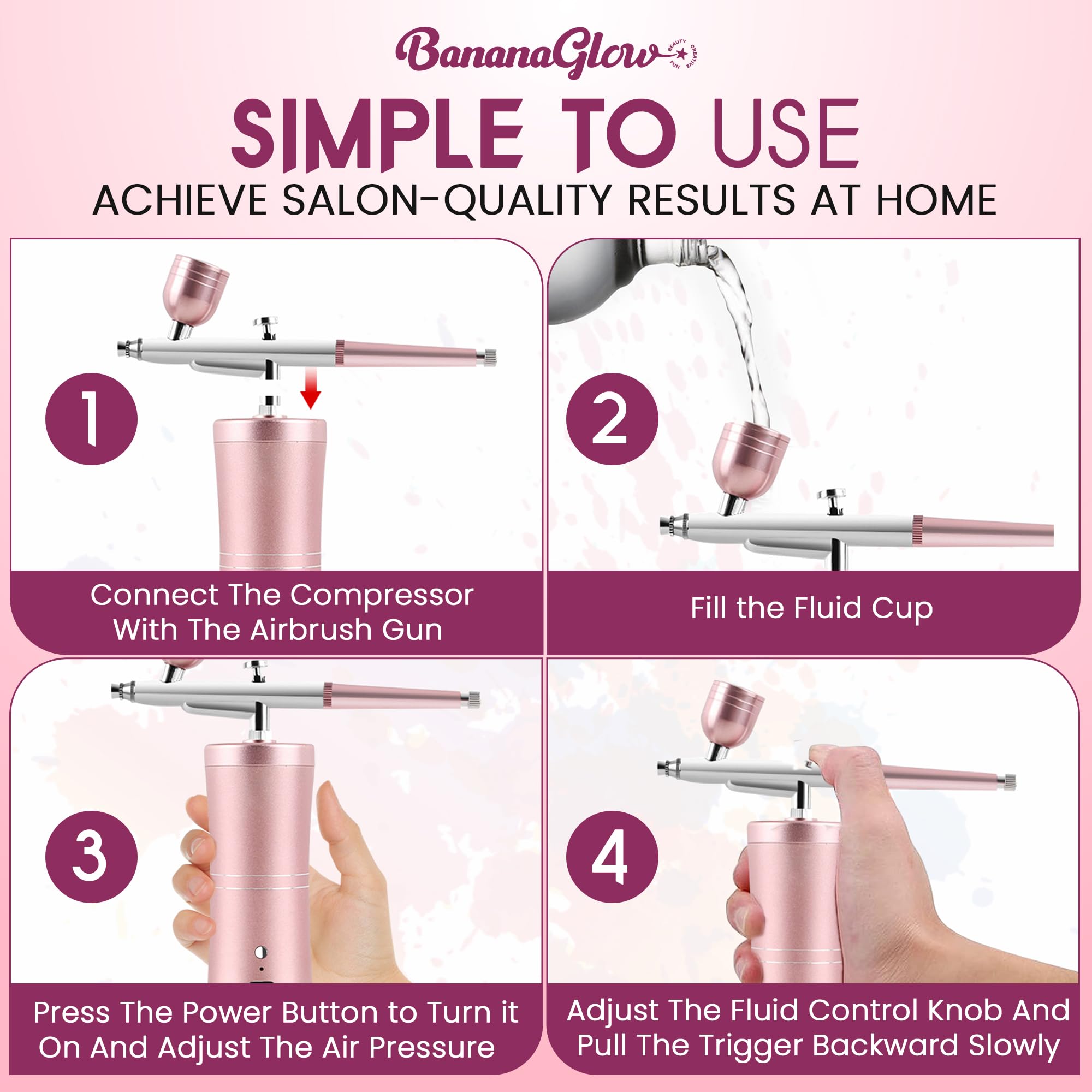 Nagel-Airbrush-Set mit Kompressor, wiederaufladbar, kabellos, professionelles Airbrush-Set mit 0,3 mm Düse und Reinigungswerkzeugen für Nagelkunst, Make-up, Malerei, Kuchendekoration