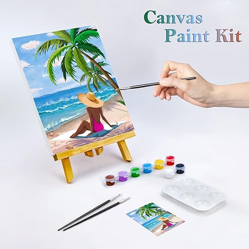Miniatura 2 de Nuberlic Kit de pintura de lienzo de 8 x 10 pulgadas, lienzo predibujado para pintar, sorbo y pintura para adultos, regalo de cumpleaños, verano,
