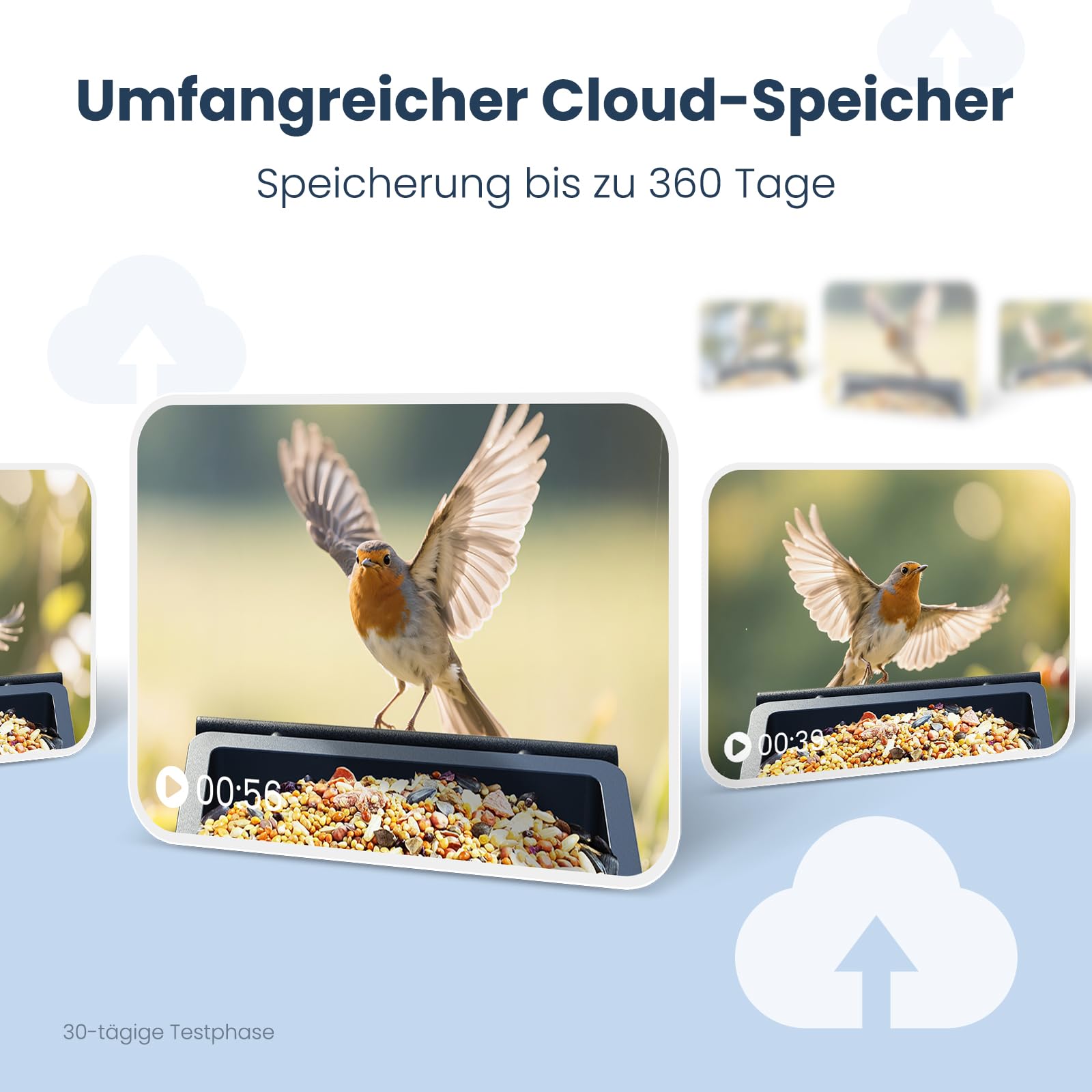 Intelligenter vogelhaus mit Kamera, 2,5K-UHD-Kamera, solarbetrieben, präzise KI-Erkennung, sofortige Benachrichtigungen und Videoaufzeichnung, wasserdicht nach IP66 für den Außenbereich, Metal Blau