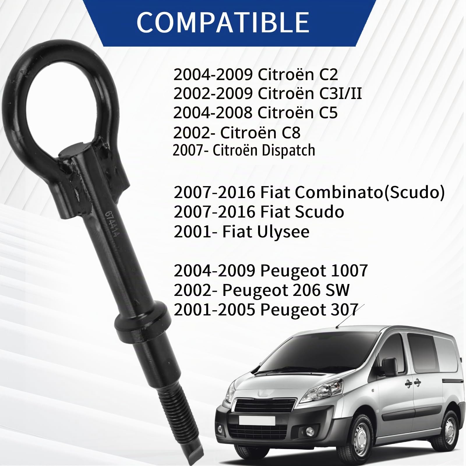 Anneau de remorquage 674414 - en Alliage d'acier - pour Citroën C2 C3 C4 C5 C8 Dispatch Jumpy Saxo