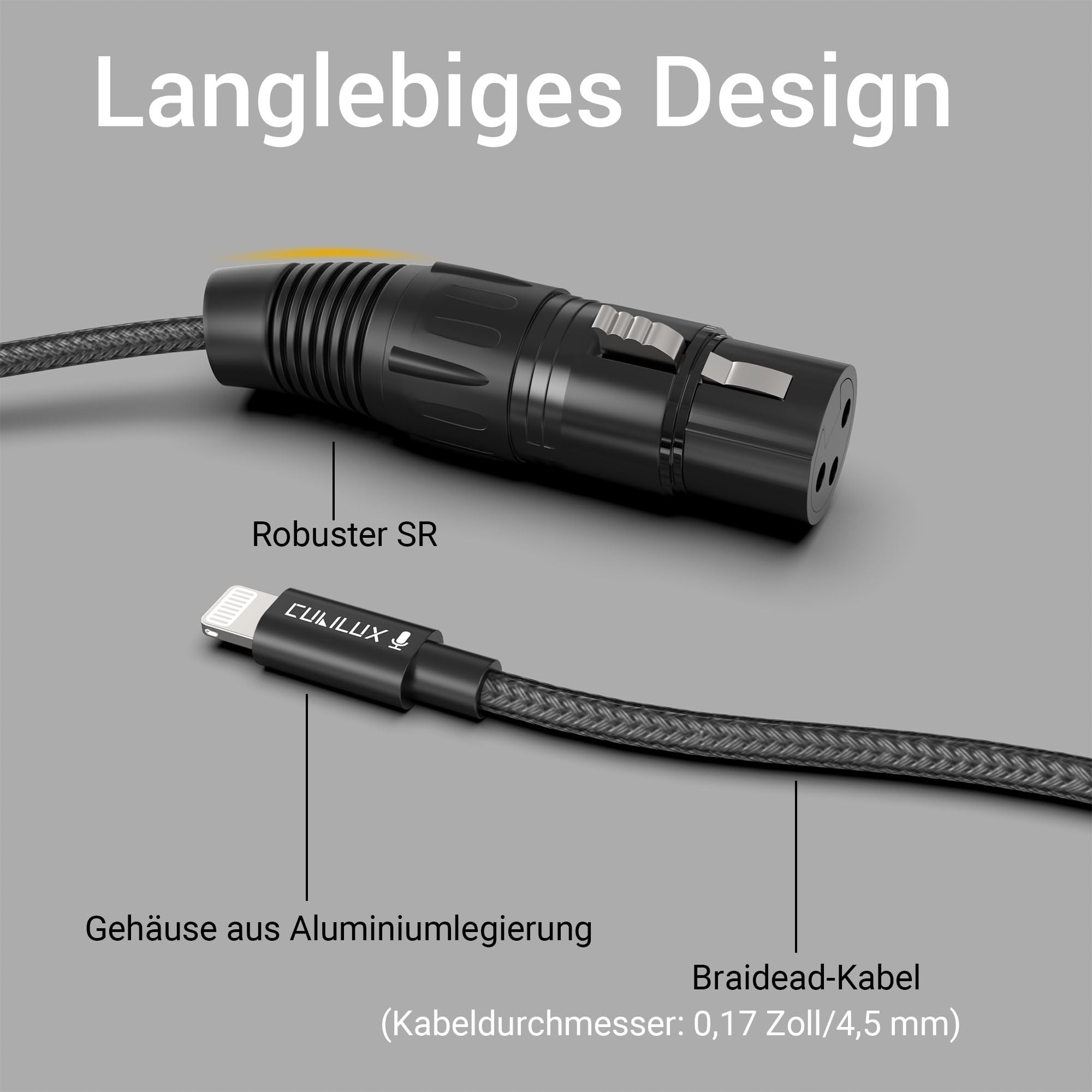Cubilux XLR Buchse auf Lightning Mikrofonkabel für Aufnahme und Karaoke, geflochtenes Kabel für iPhone 14/13/12 Pro Max, iPad 9/8/7, iPod, 2 m