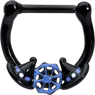 Body Candy Womens 16G Black PVD 316L Steel Septum Jewelry Witch Hat Web Daith Tragus Cartilage Clicker 5/16"