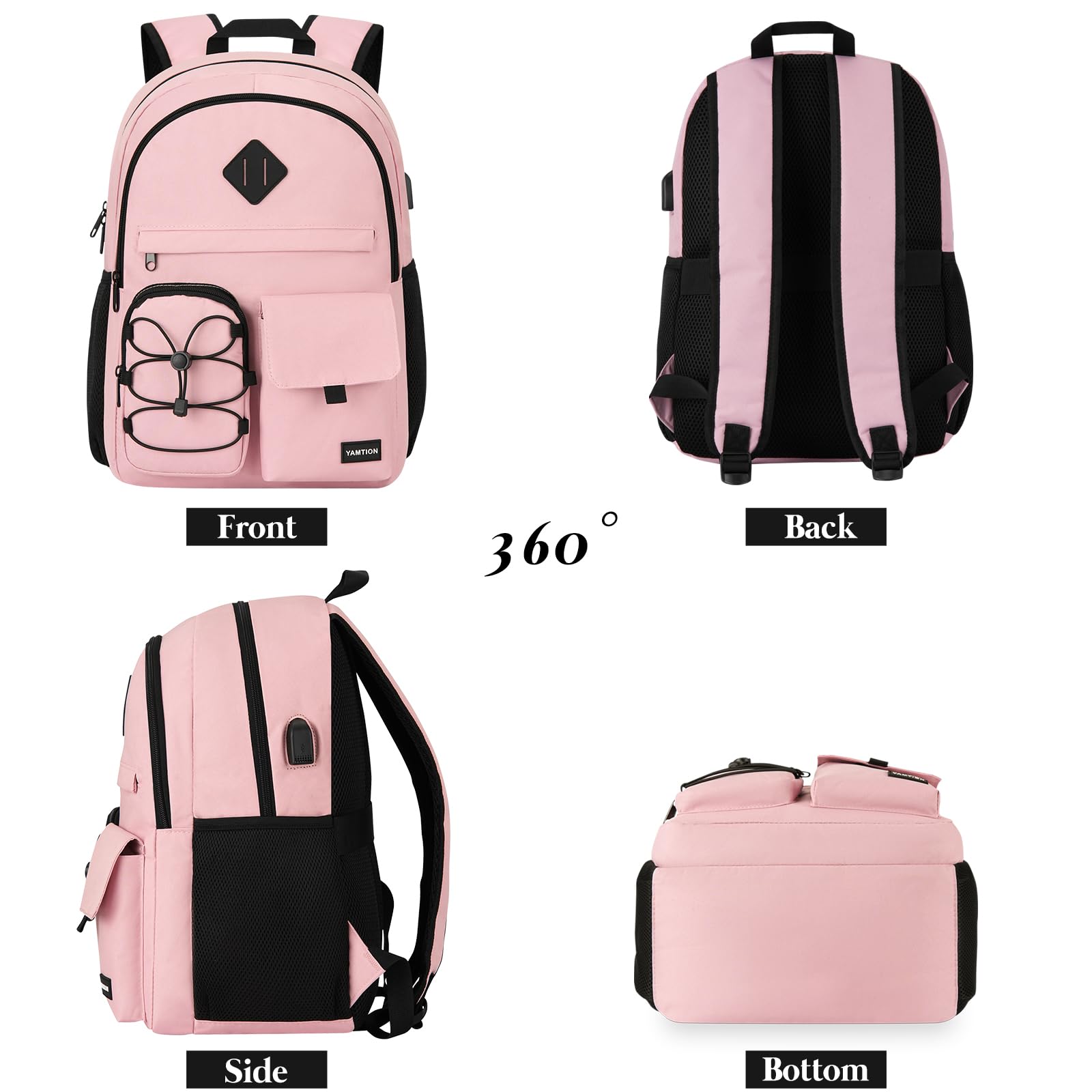 YAMTION Zaino per la scuola per donne e uomini, zaino per computer portatile, per viaggi, università, scuola secondaria, borsa per libri per ragazze e ragazzi