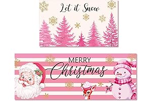 Pink Christmas Kitchen Rugs and Mats Sets of 2
