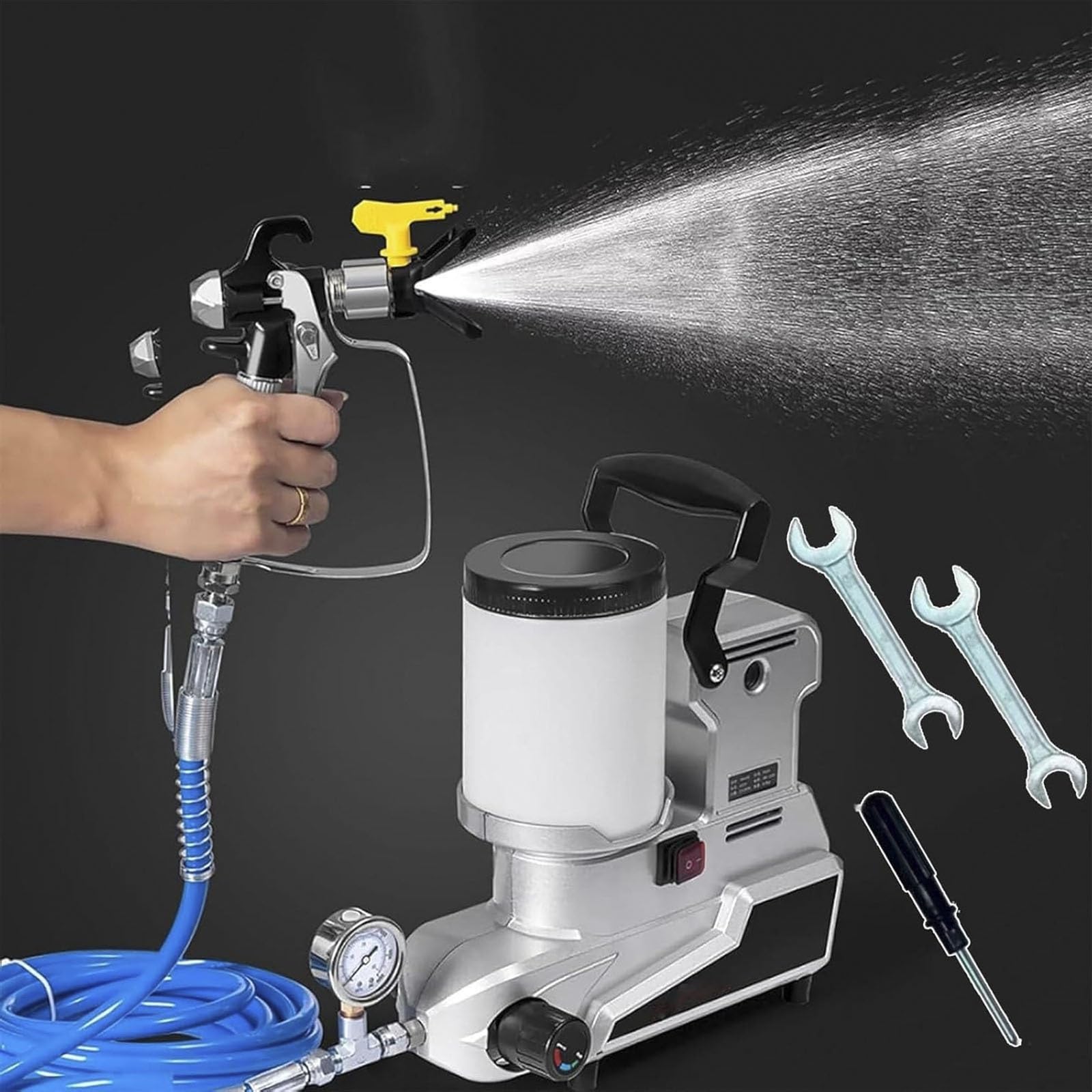 Troqullium One Color 1600W High-Pressure Airless Paint Sprayer, Water-Based Latex Paints Airless Sprayer, Emulsion Sprayer For Spraying Operations Indoor/Outdoor Fire Prevention,16.4Ft Hose