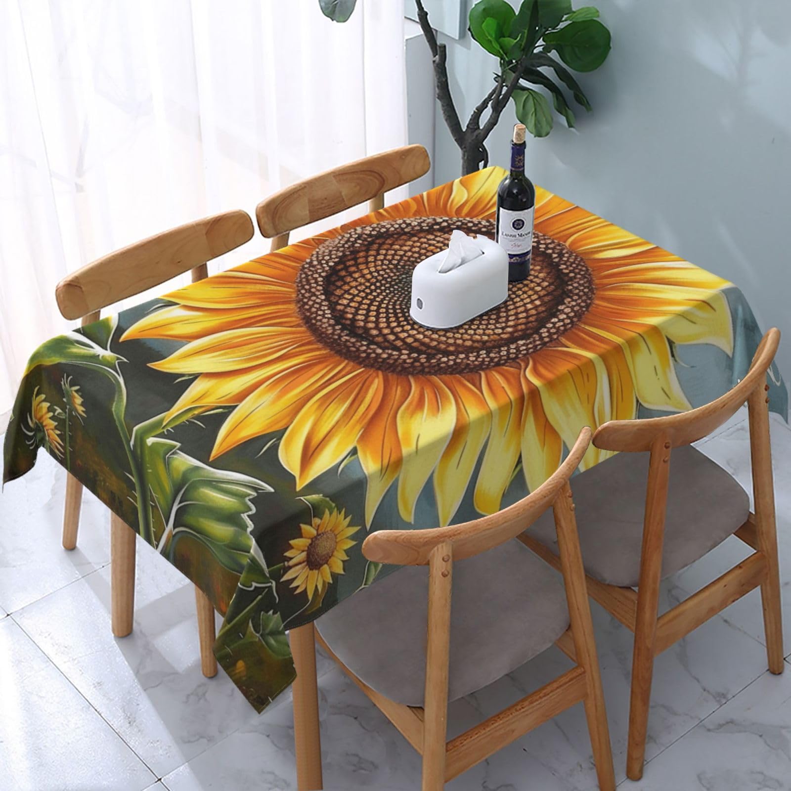 WPKJU You are My Sunshine Sunflower Printed Tablecloth Water Resistant Table Cover Washable Rectangle Table Cloth for Tables 54x72 in