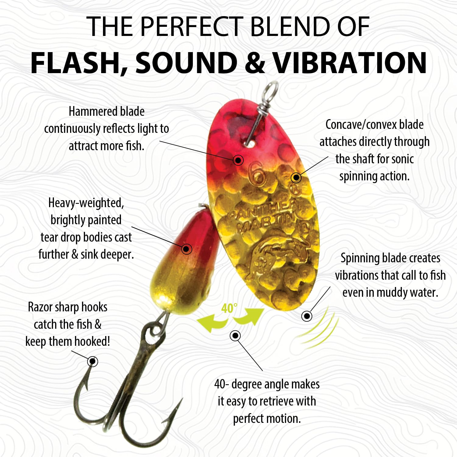 Panther Martin PMHM_4_HYR Hammered Regular Spinners Fishing Lure - Hammered Yellow/Red - 4 (1/8 oz)