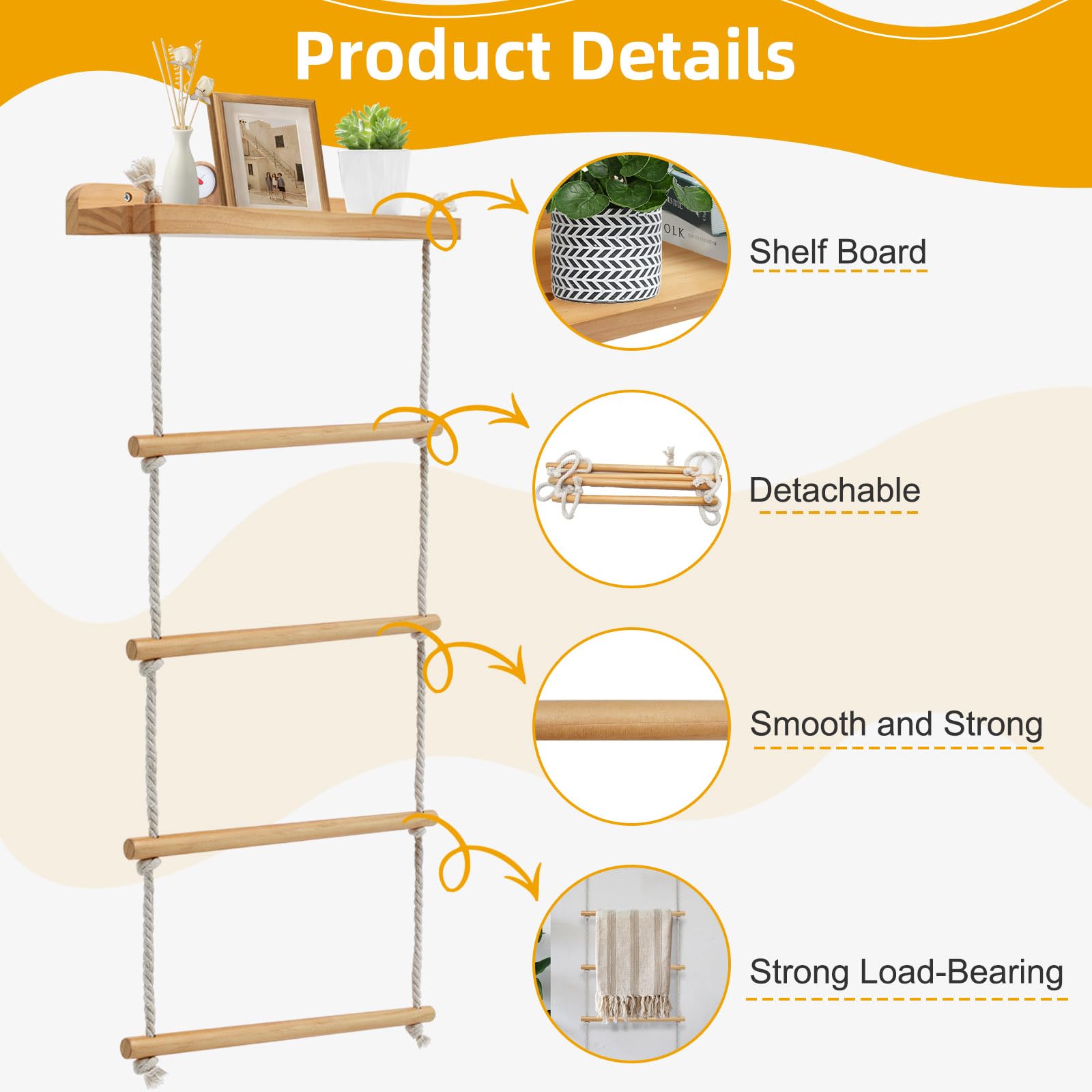 4 Ebenen Handtuchständer Handtuchleiter, 2-in-1 Handtuchhalter Holz mit Regal, Handtuchstange für Badezimmer Wohnzimmer Schlafzimmer (98 * 43 cm)