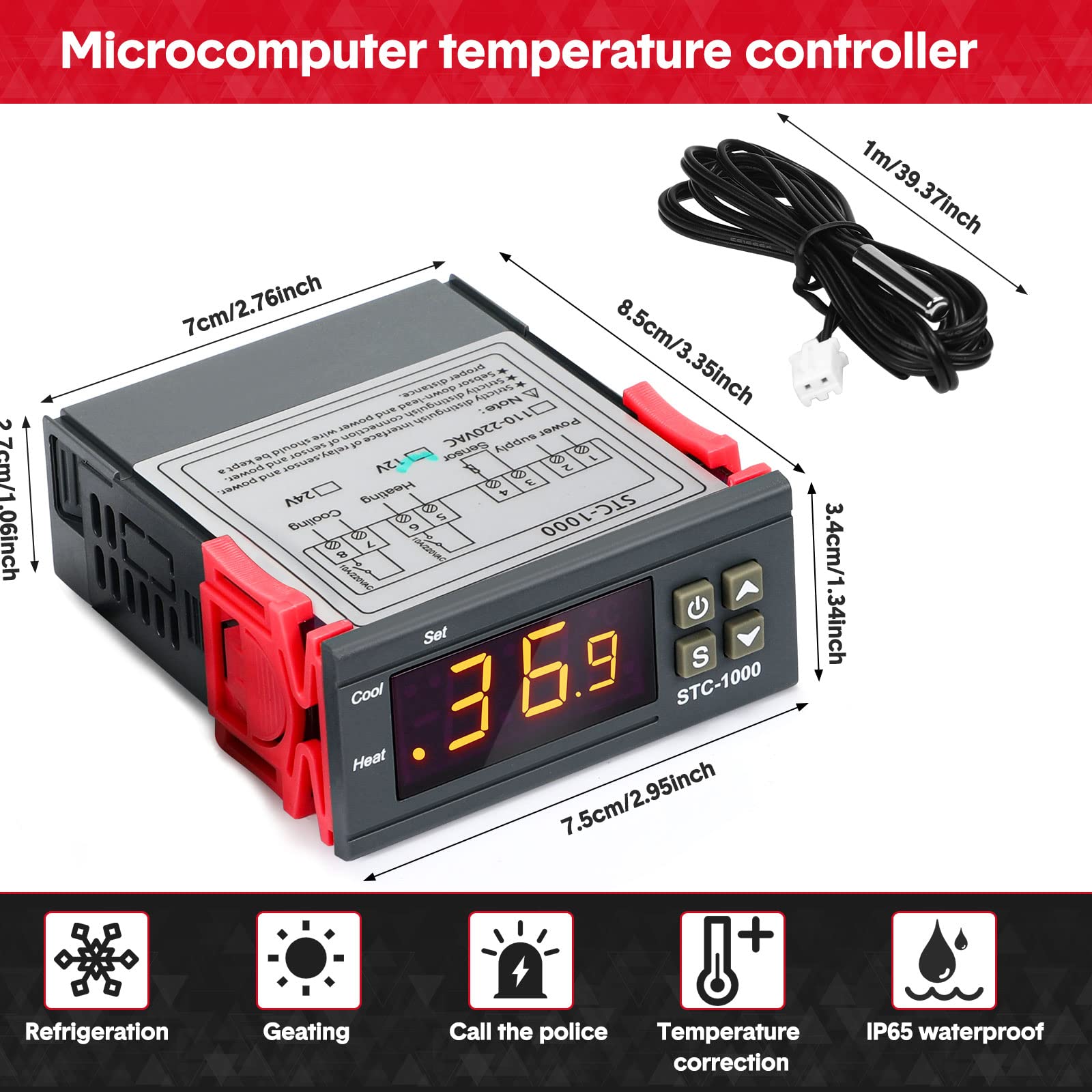 2 Régulateurs de Température Numériques STC-3008 AC 110V-220V Thermostats Centigrade Digitals Générals Contrôleurs de Température Étalonnage de Température avec Capteur 2 Sorties Relais (STC-1000)