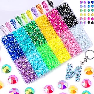 Sunfairy 24000Pc 4mm Nail Art Rhinestones Mixed Colors Round Gemstone Glitter Crystal Nail Flat Jelly Rhinestones Shiny Colorful Nail Stone Gems Design Flatback Rhinestone Kit for Nail Crafts