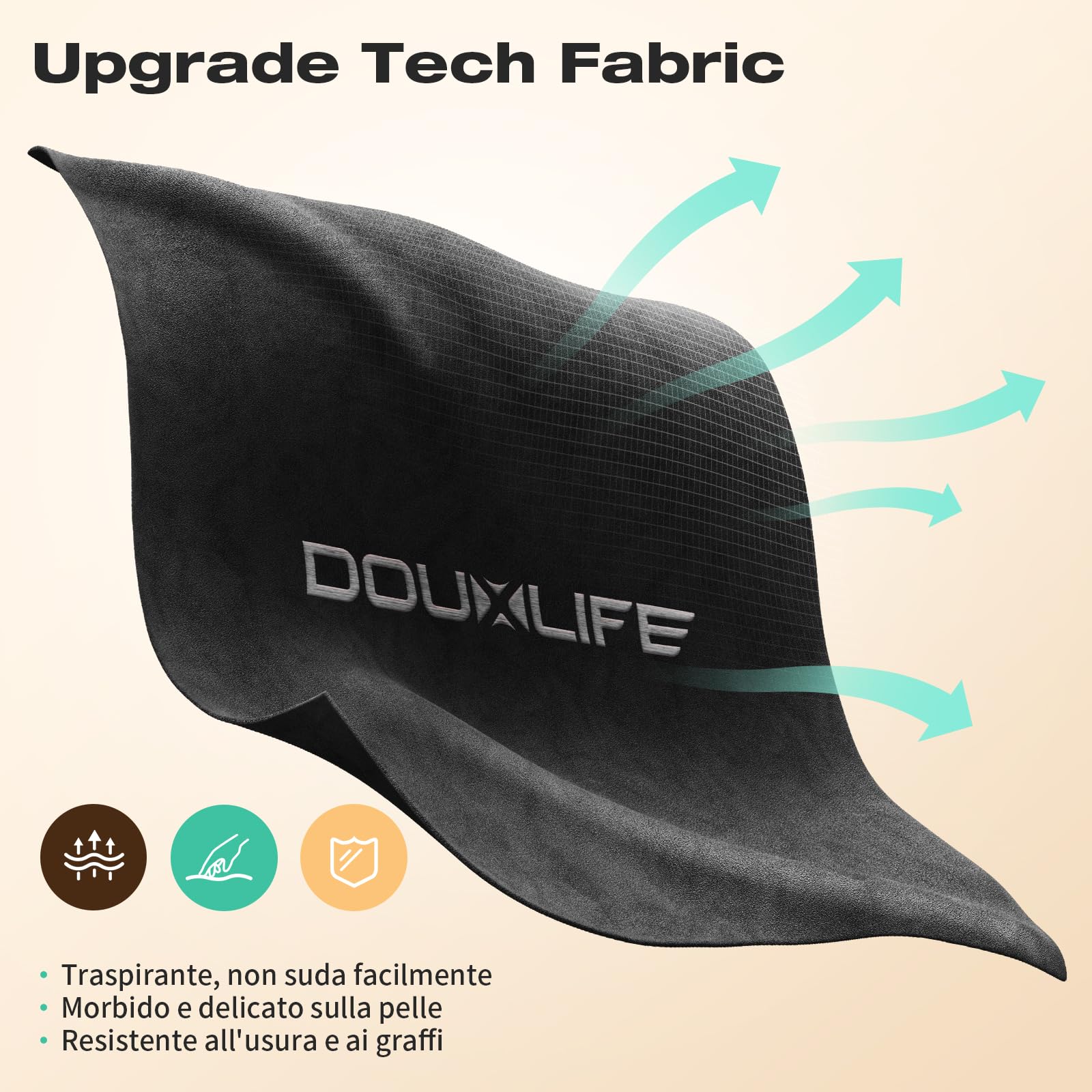 Douxlife Sedia Gaming Ergonomica, Sedia da Ufficio in Tessuto High-Tech,con cuscino primaverile, con Cuscino Lombare Massaggiante, Piedini metallici e Borsa Portaoggetti, Portata 158kg (Grigio)