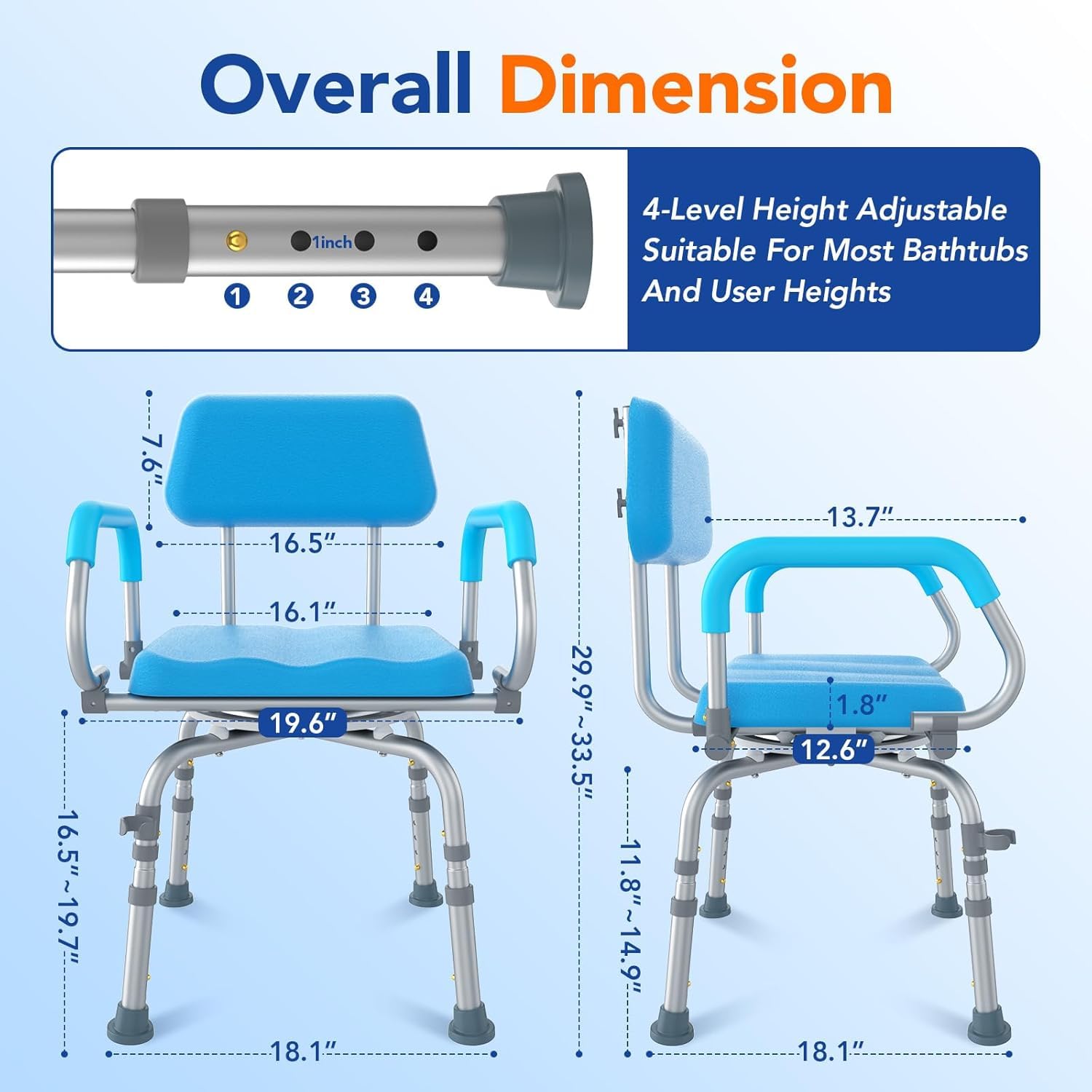 Silla de ducha giratoria de 360° elegible para FSA/HSA para ducha interior, asiento de ducha ajustable con brazo giratorio, asiento de baño para bañera, silla de bañera para discapacitados para