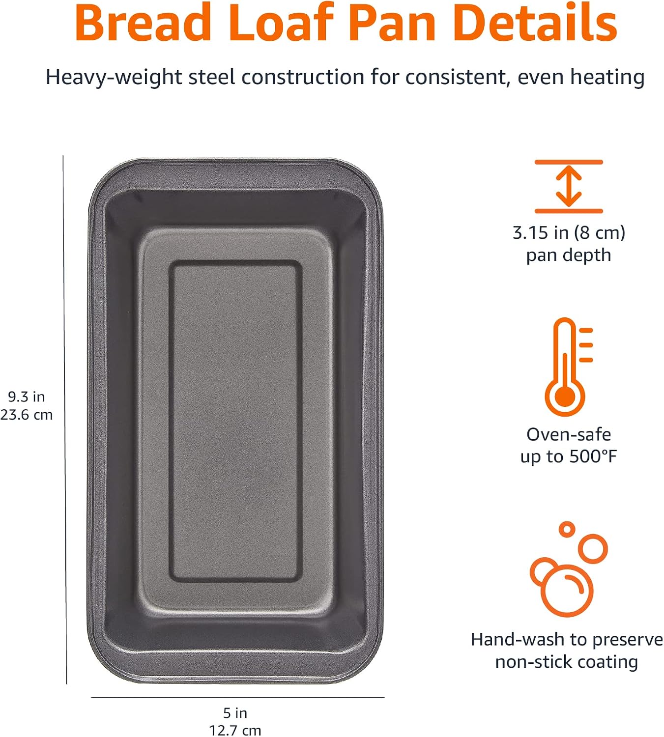 Amazon Basics Rectangular Baking Bread Loaf Pan, 9.5 x 5 Inch, Set of 2, Gray