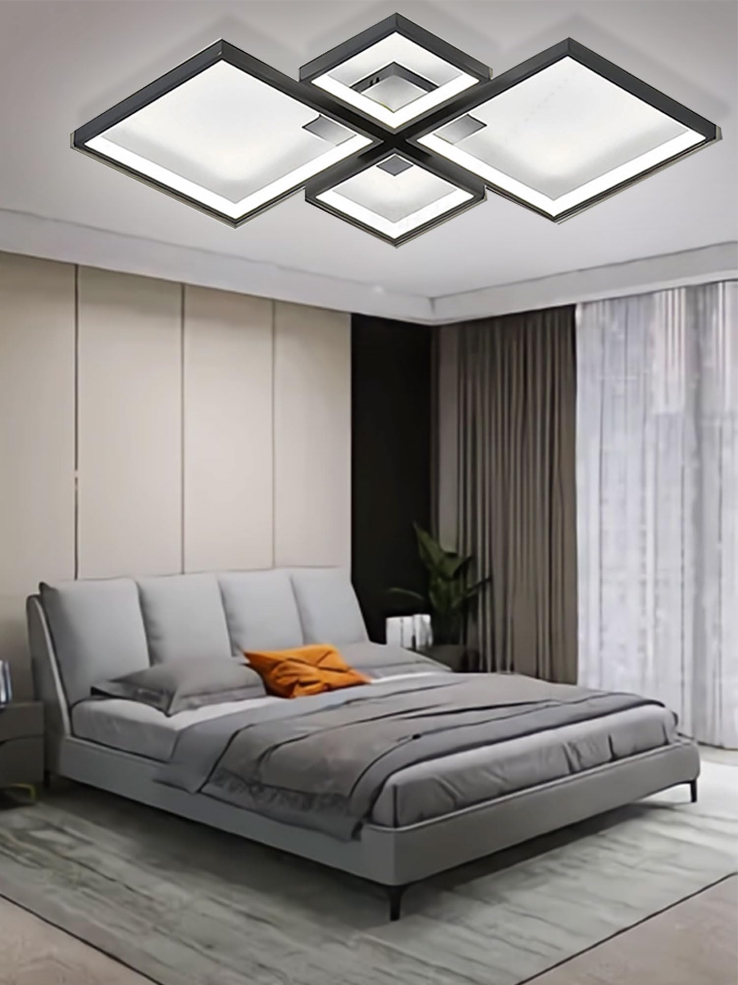 SSHIRUYI LED Ceiling Light Dimmable with Remote Control Ceiling Lamp Modern Design Ceiling Lighting LED Dimmable Ceiling Light for Bedroom, Living Kitchen Hallway (Black, 95cm)