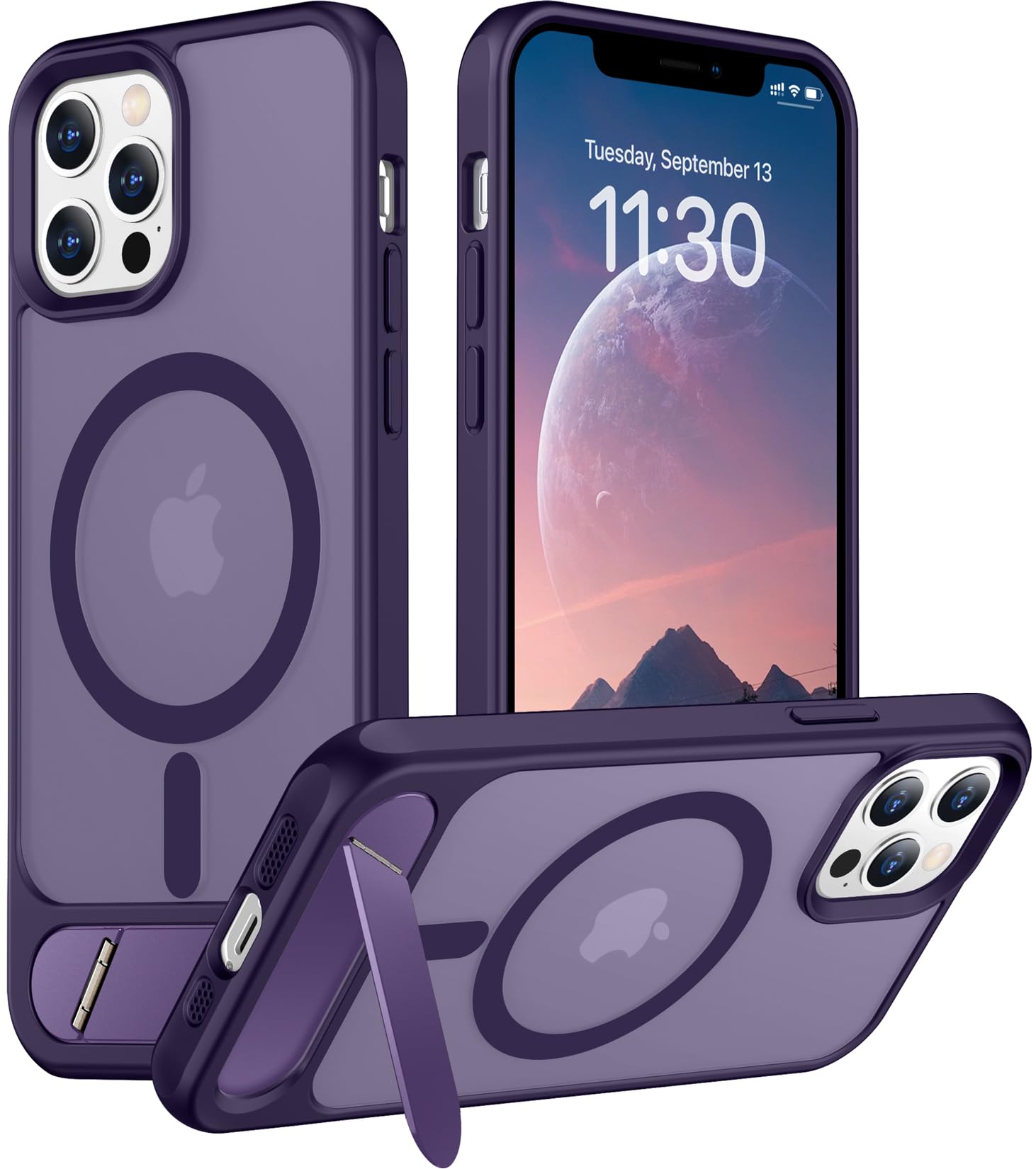 Temdan Magnetic Compatible with iPhone 12 Pro Max Case, [Built-in Invisible Kickstand][Compatible with MagSafe][Military Grade Shockproof] Slim Translucent Matte Phone Case for iPhone 12 Pro Max 6.7"