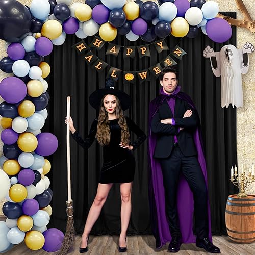 Miniatura 3 de Cortina de fondo negra 2 paneles de 5 pies x 10 pies - Cortina de fondo de fotos de poliéster para escenario de boda, fiesta de cumpleaños,