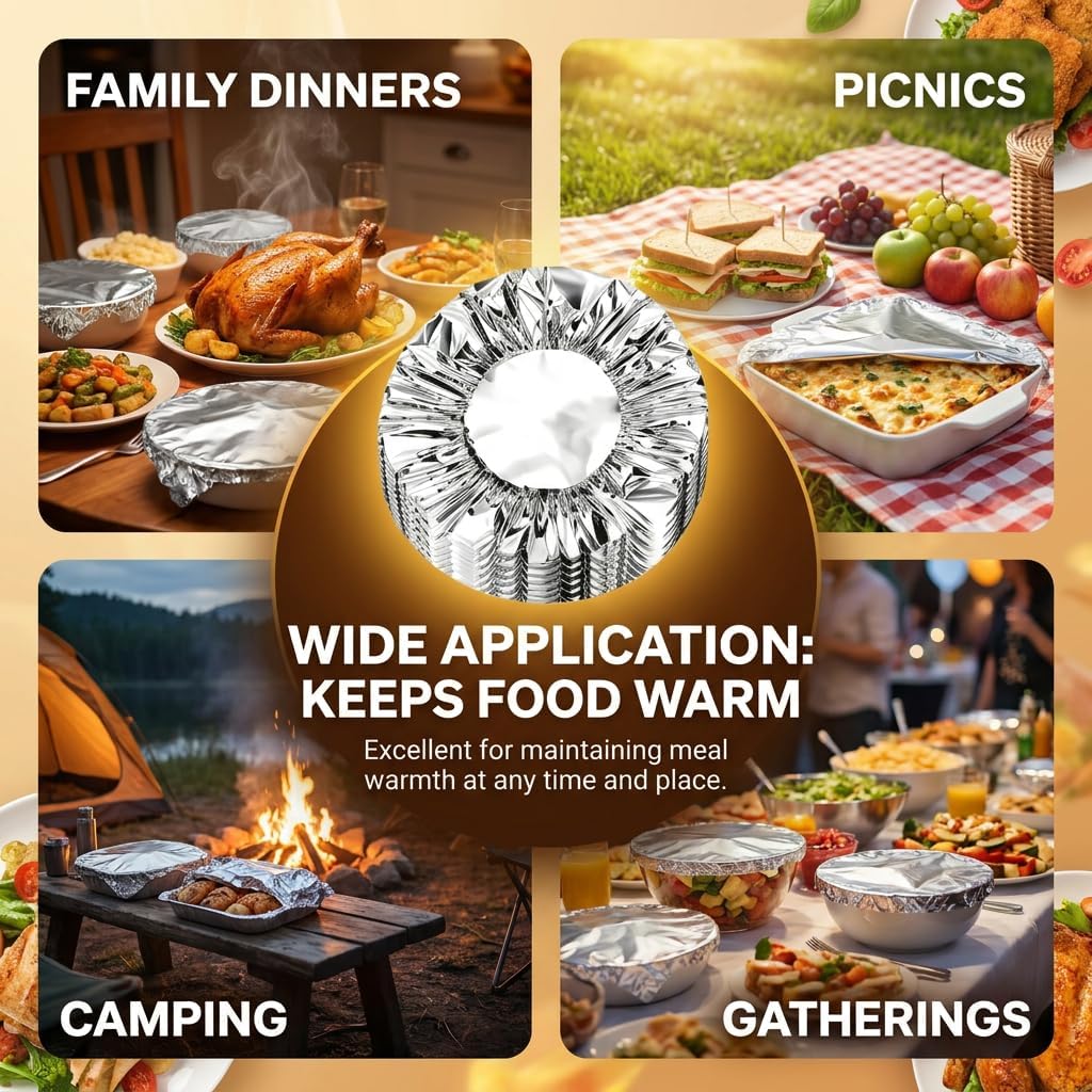 Aluminum Foil Food Covers Thickened Heat Retaining Bowl Covers (60pcs) image 3