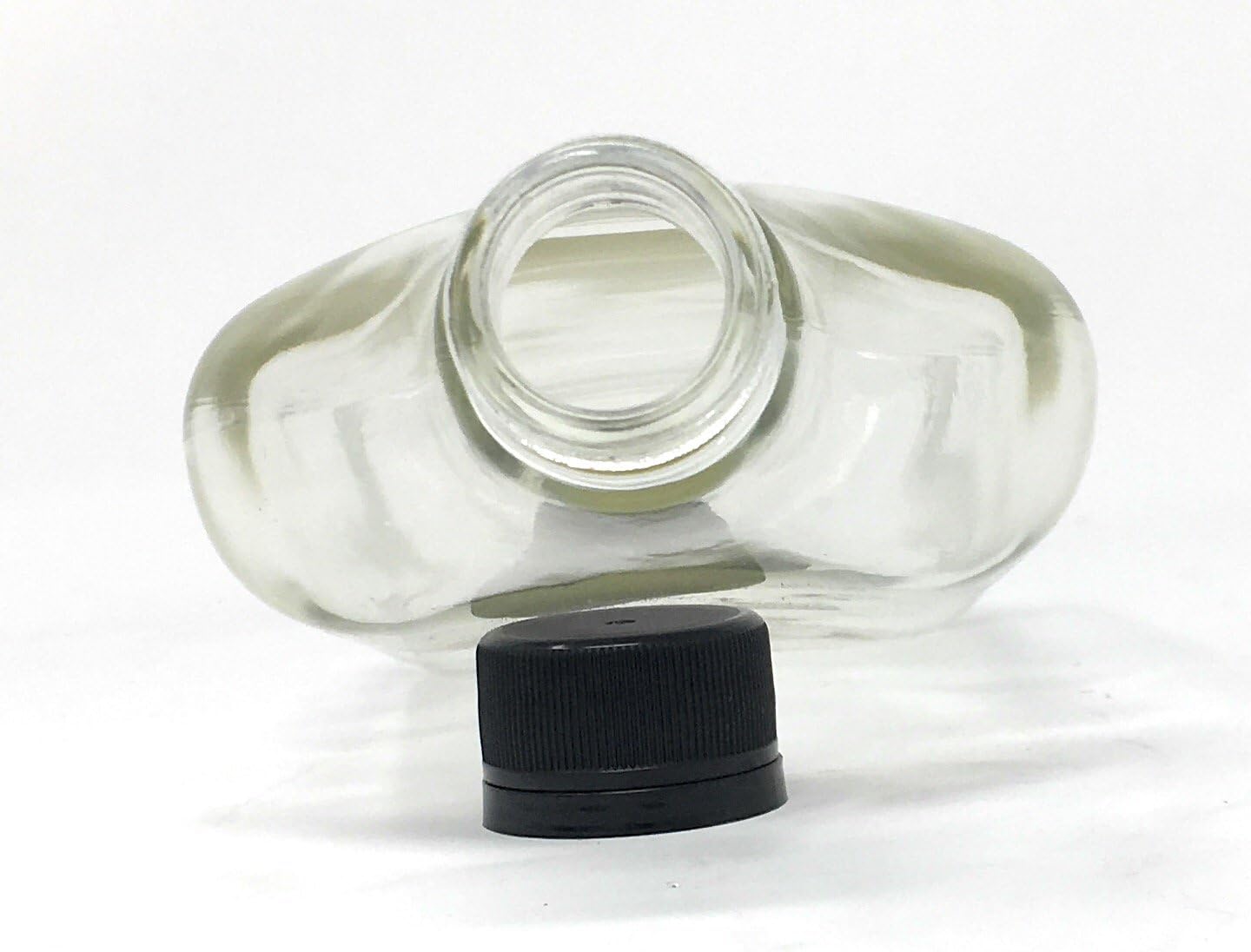 375 ml (12.7 oz) Glass Flask Liquor Bottle with Black Caps (6 Pack)