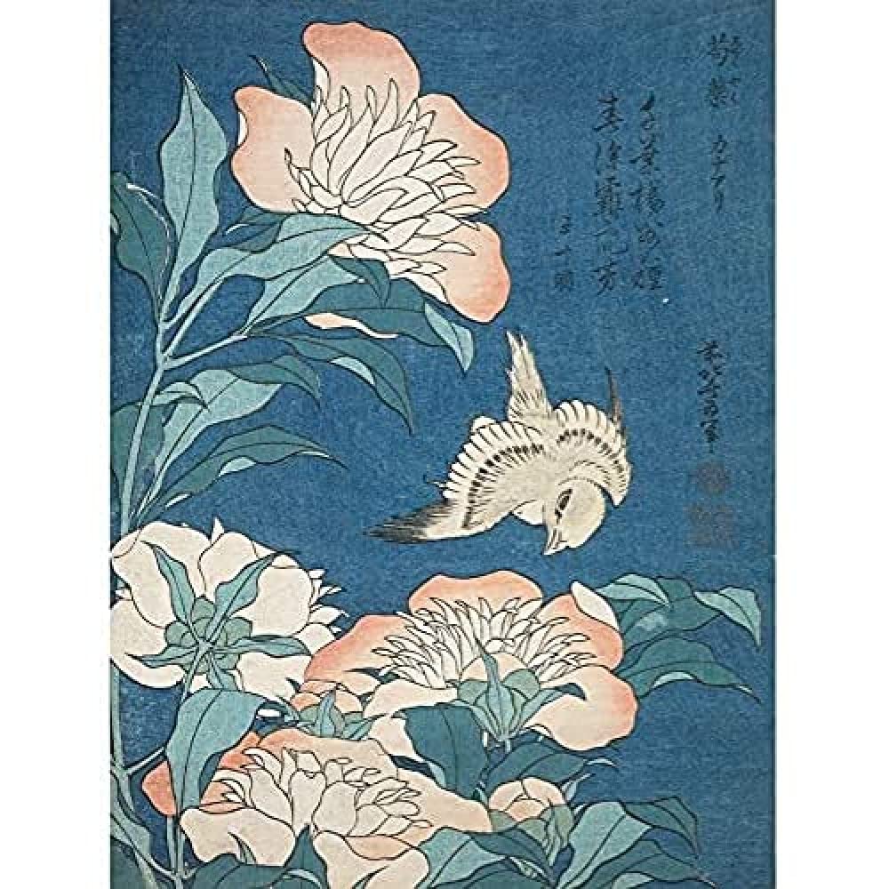 Katsushika Hokusai Peonies And Canary Unframed Wall Art Print Poster Home Decor Premium