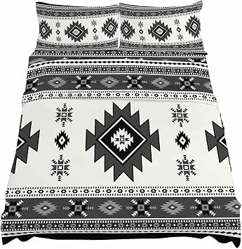 California King Size Fitted Sheet Set,Southwestern Aztec Vintage Geometric Deep Pocket Bed Sheet Fits Mattress Up to 16",Soft Bottom Sheets with Pillowcases and Flat Sheet,Ethnic Tribal Gray Theme