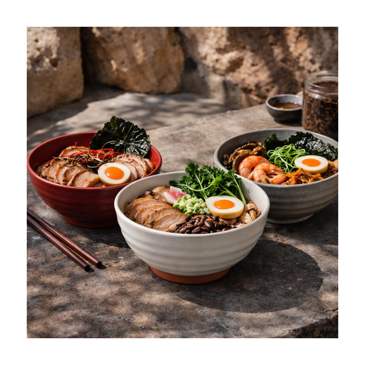 MEDARD DE NOBLAT - Bol à ramen - D18 cm / 1.1 L - Fuji - Grès couleurs réactives - Lot de 4 - Beige
