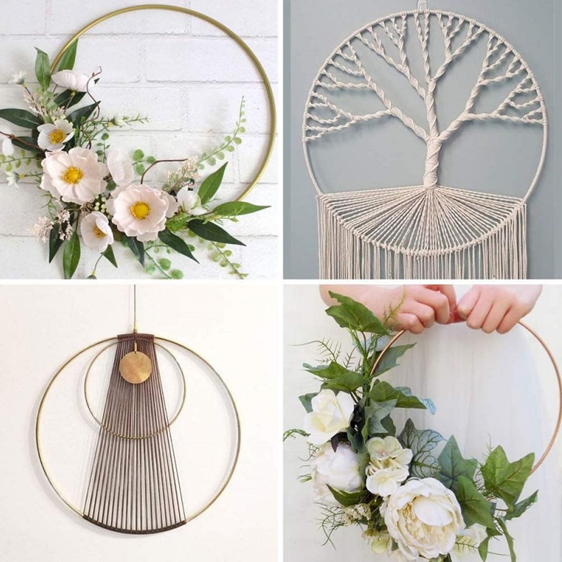 PATIKIL Acchiappasogni Set, 4 Set 4 Sizes Metal Macrame Ghirlanda Floreale Rotondo Cerchio per Casa Auto Fai-da-te Artigianato Matrimonio Parete Appeso Decorazioni, Oro