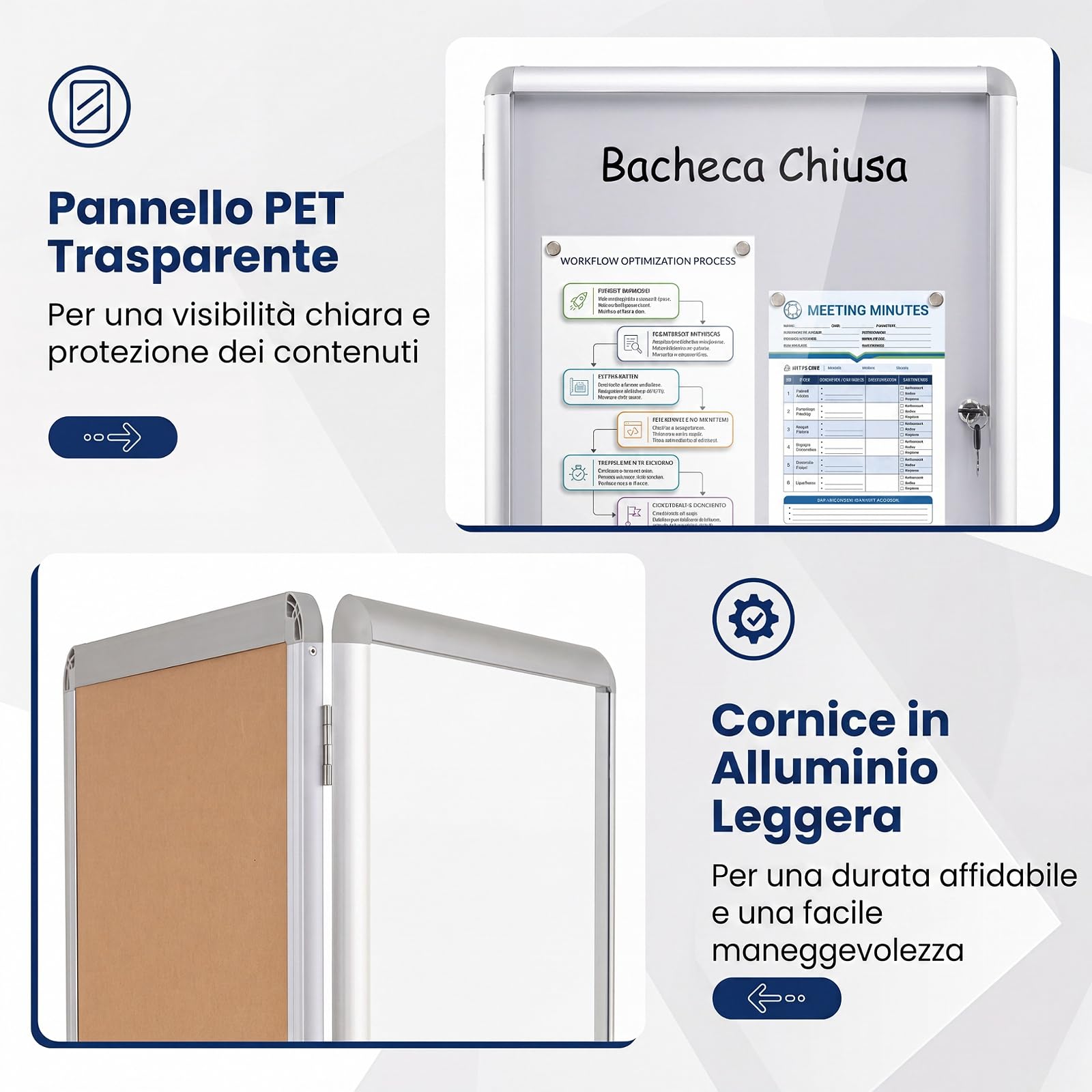 COSTWAY Bacheca Magnetica per Esterno, Bacheca da Parete con Lavagna, Pannello in PET Trasparente, Chiave e Telaio Leggero in Alluminio, per Ufficio, Condominio e Aziendale (Argento,66 x 51 cm)