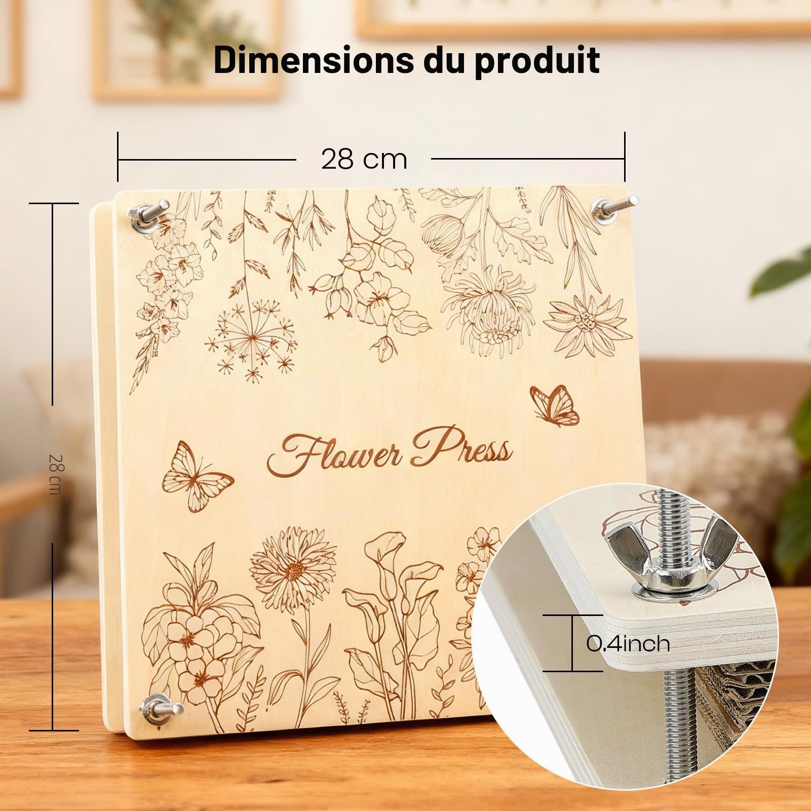 Caydo Kit de presse à fleurs en bois 27,9 x 27,9 cm 10 couches pour adultes, marque-page à faire soi-même, cadre de fleurs pressées – Conserve les bouquets funéraires de mariage et les plantes, les
