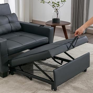 Modern Convertible Sleeper Sofa Bed, 3-in-1 Adjustable Futon Couch with Storage & Removable Armrests for Apartment, Studio, Office, Small Spaces (Black)
