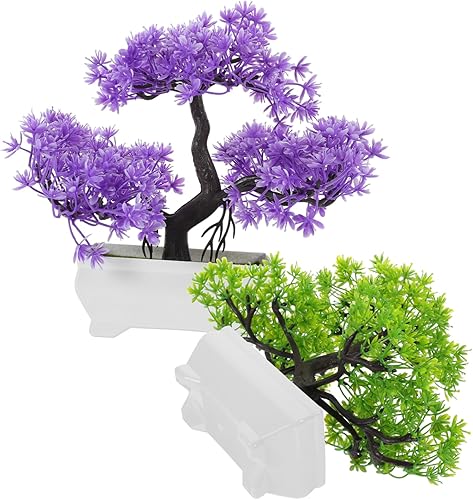 Cabilock 2 piezas de árbol bonsái artificial de lujo de pino bonsái realista de plástico verde para escritorio y decoración del hogar