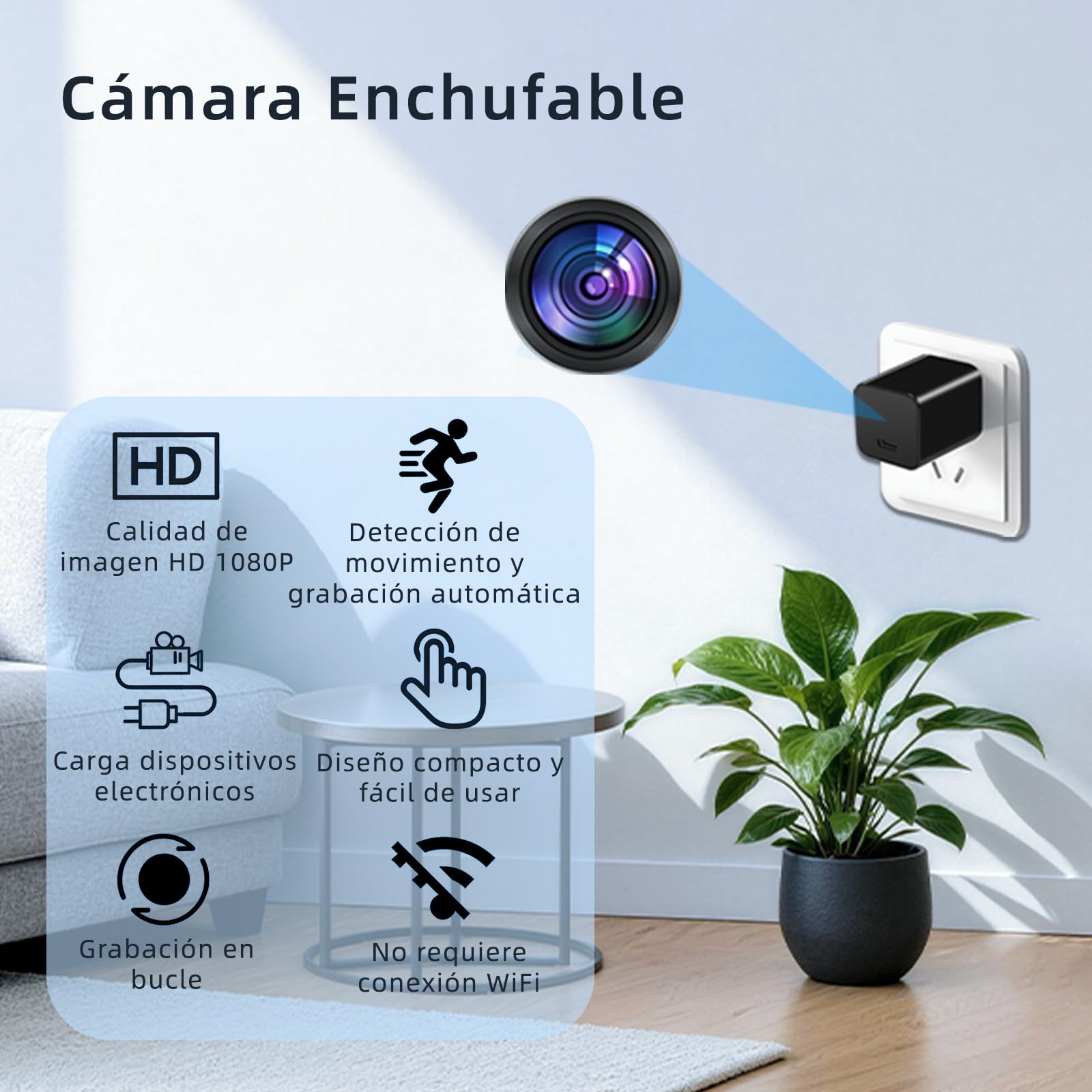 Cámara mini oculta, cámara de vigilancia doméstica compacta HD 1080p para interiores, cámara portátil para niñeras,con detección de movimiento,adecuada para vigilar niños,ancianos y oficinas,sin Wi-Fi