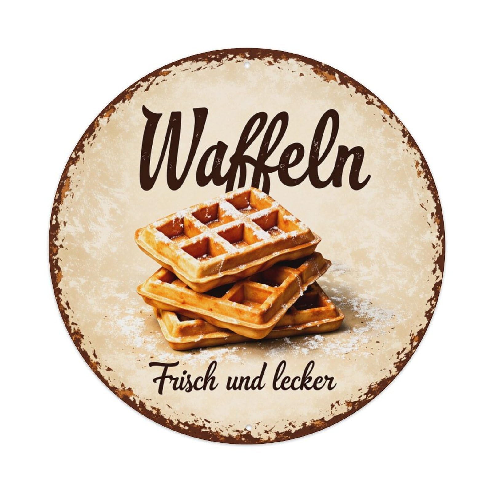 Waffles Fresh And Delicious Stack Round Tin Sign Retro Metal Sign for Cafe Bar Pub Home Game Room Gym Club Wall Decoration Vintage Metal Poster 8x8 Inch